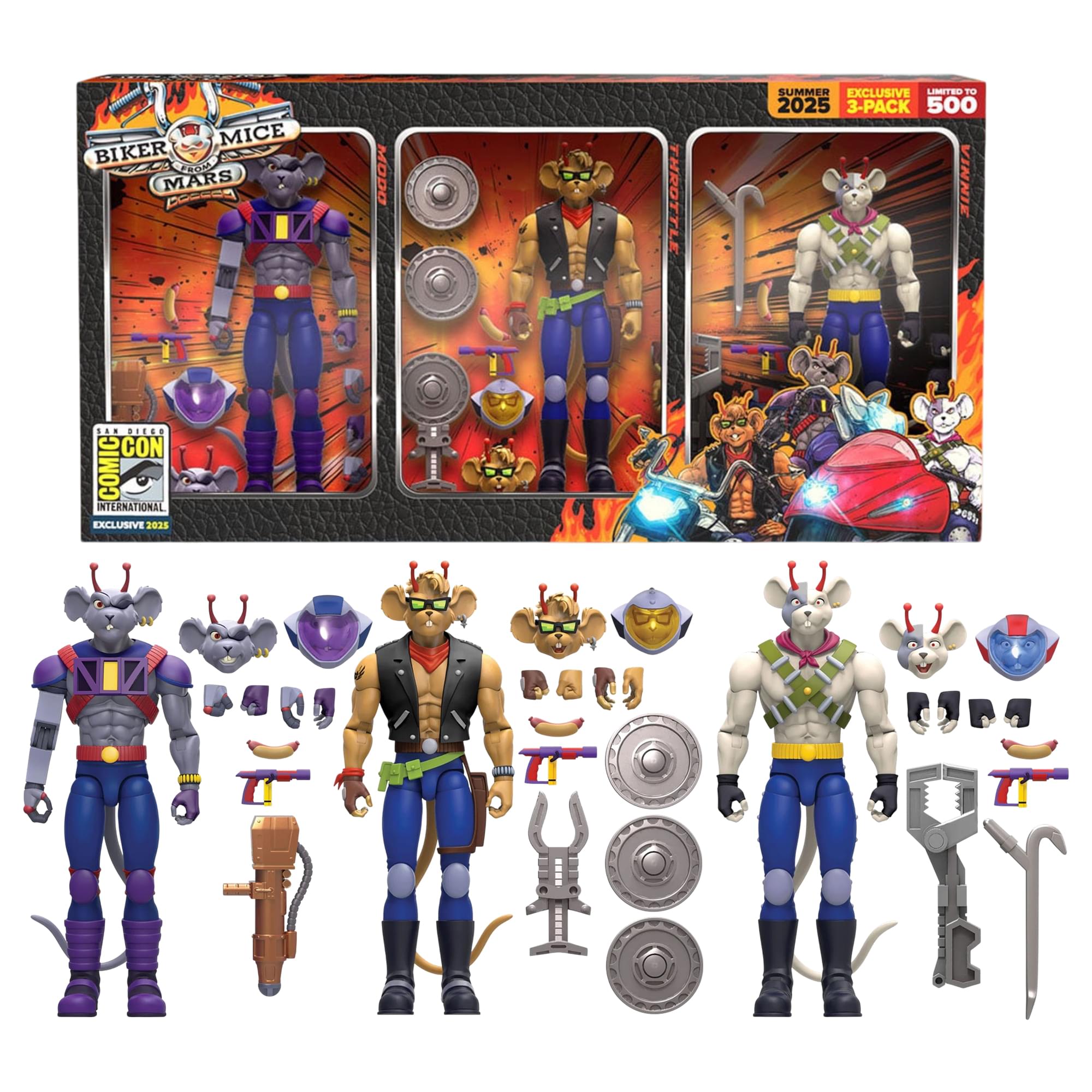 Biker Mice From Mars Action Figure Three-Pack | Throttle, Modo, & Vinnie