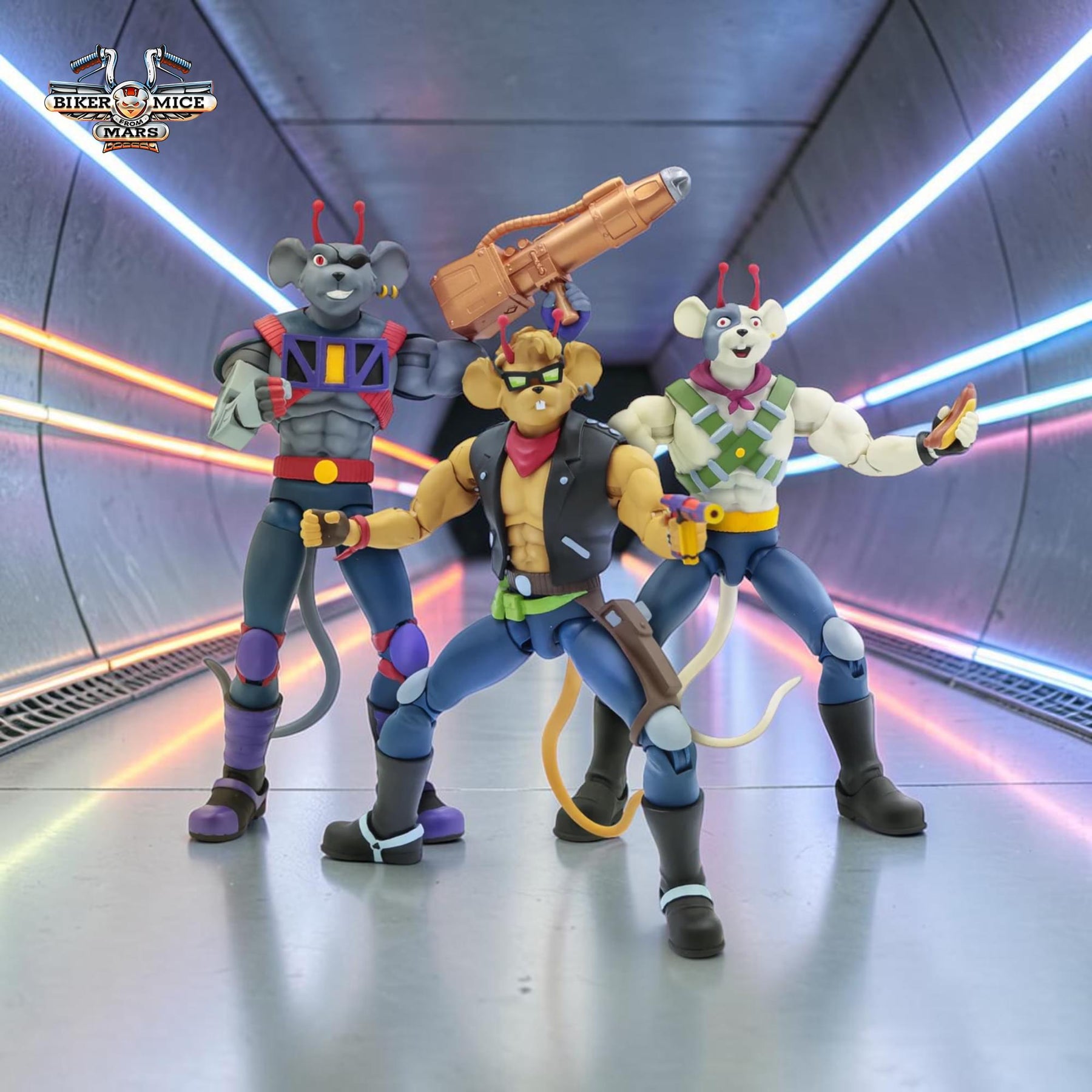 Biker Mice From Mars Action Figure Three-Pack | Throttle, Modo, & Vinnie