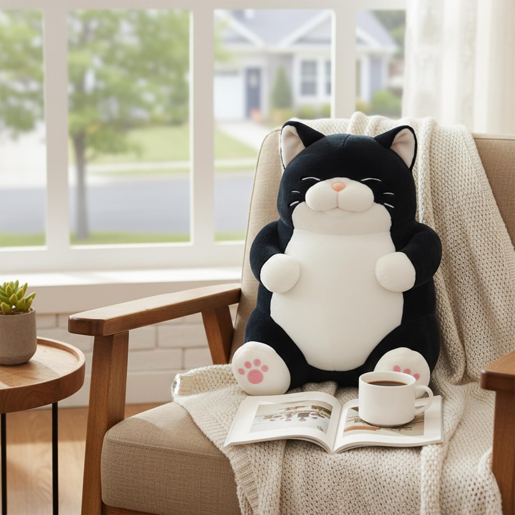 Chubby Meow 12 Inch Plush Pillow | Black