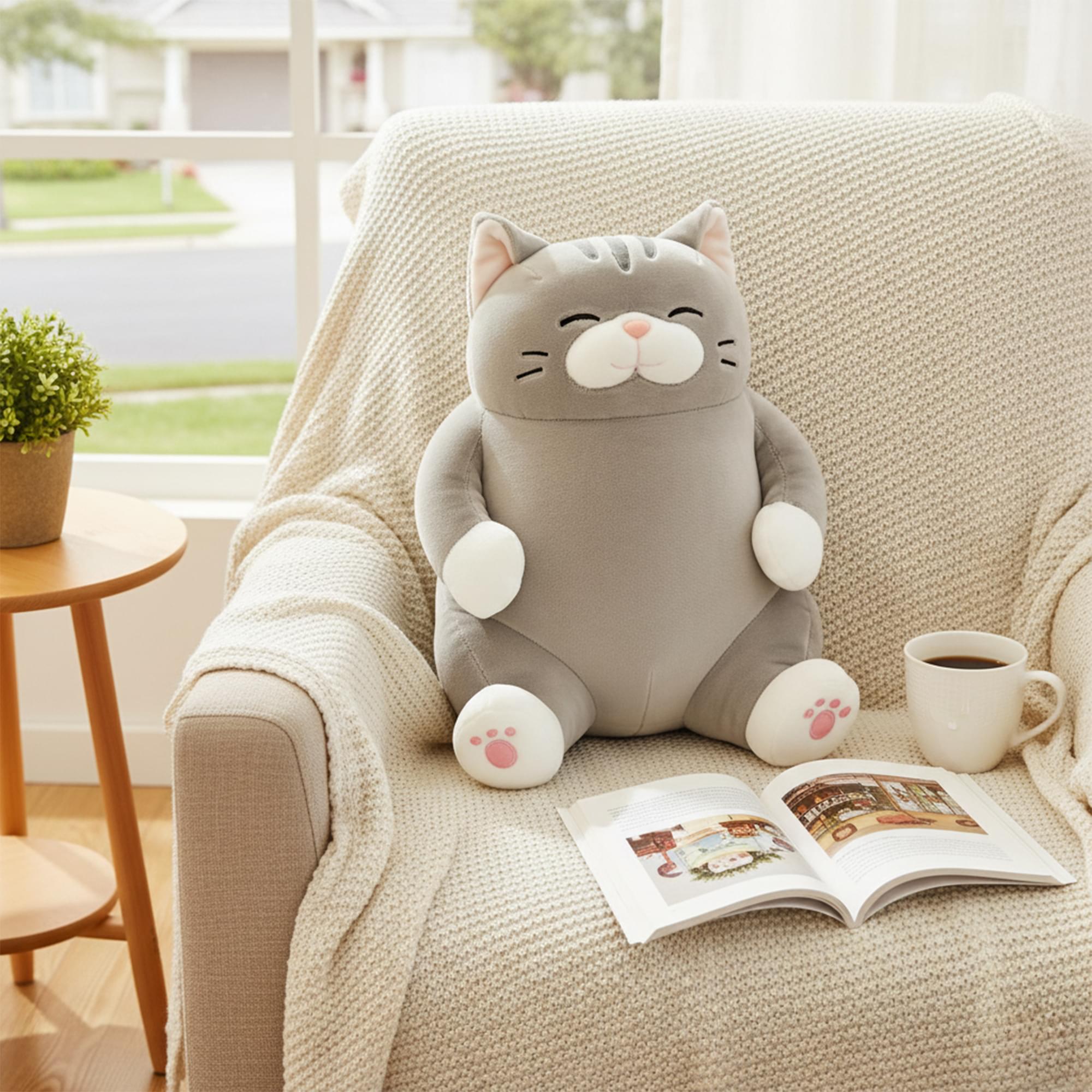 Chubby Meow 12 Inch Plush Pillow | Gray