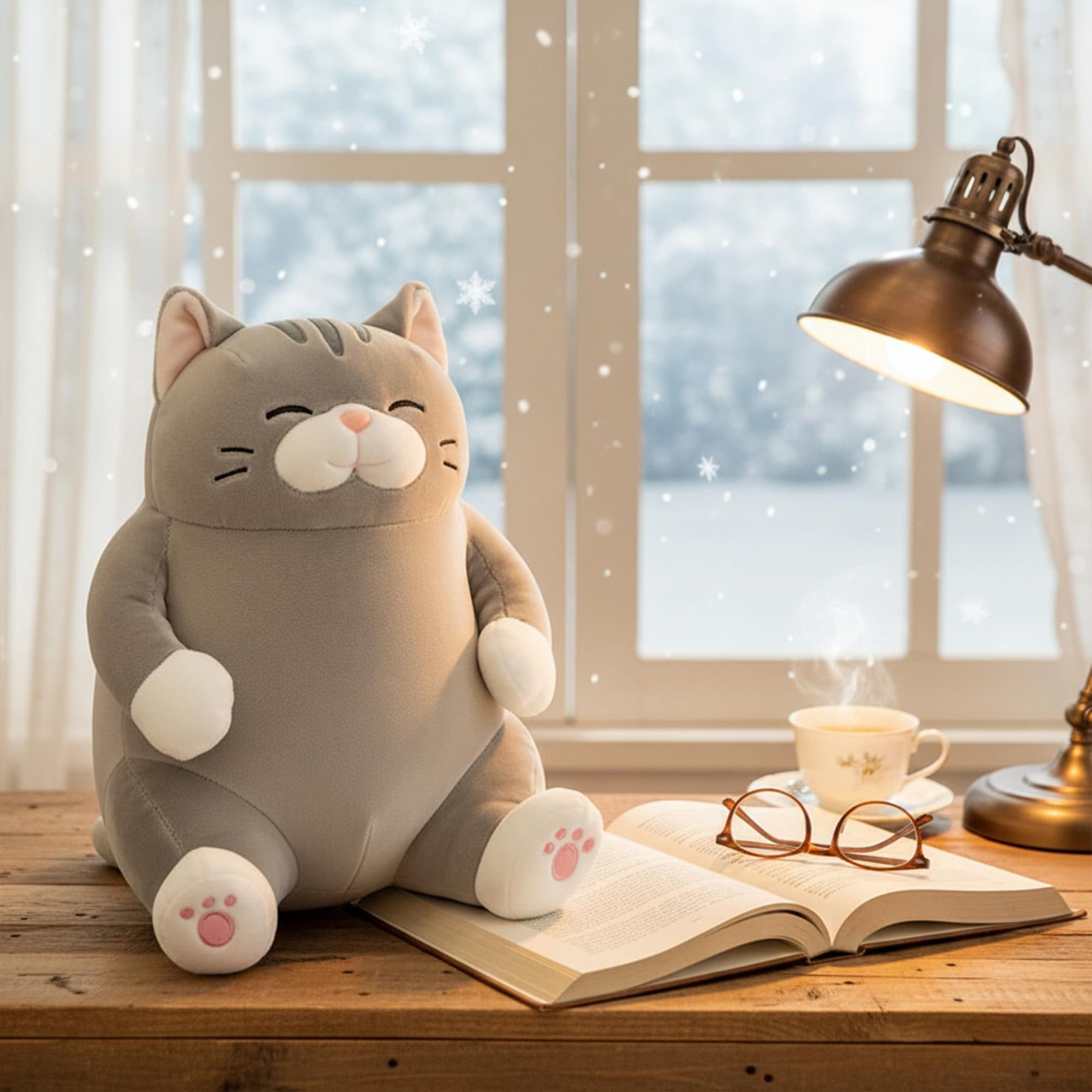 Chubby Meow 12 Inch Plush Pillow | Gray