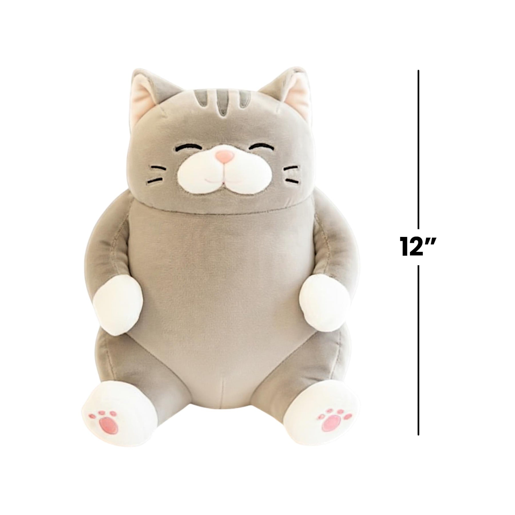 Chubby Meow 12 Inch Plush Pillow | Gray