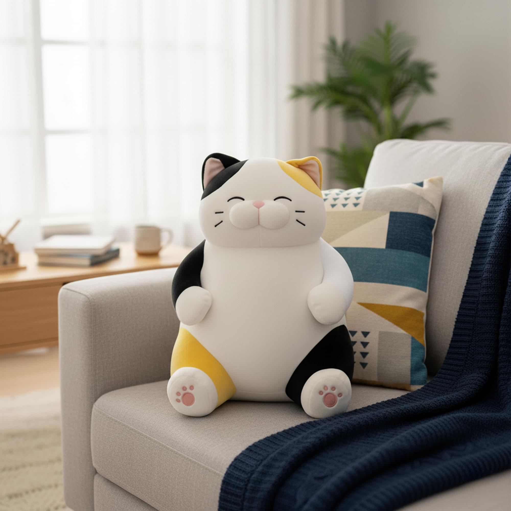 Chubby Meow 12 Inch Plush Pillow | White/Orange/Black