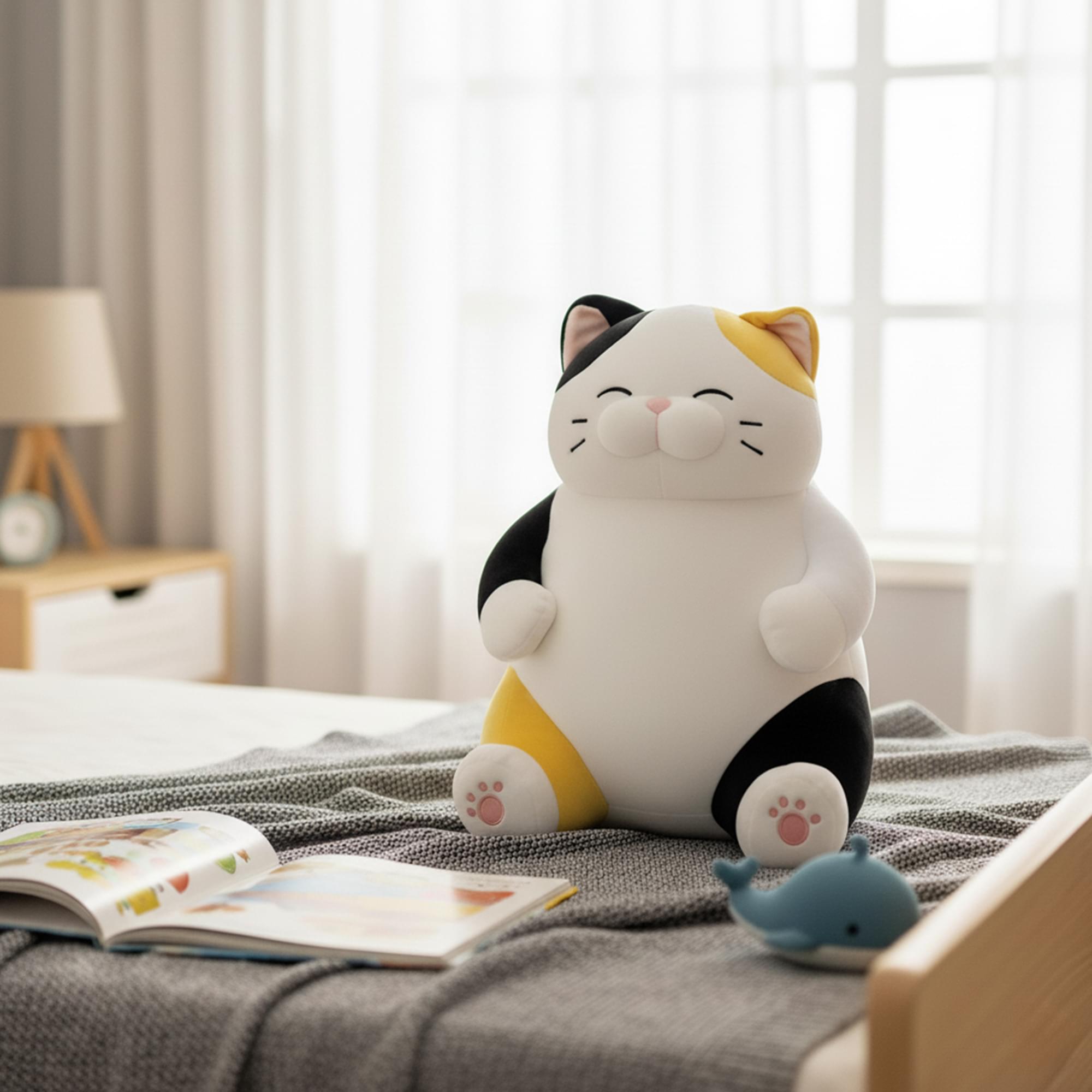 Chubby Meow 12 Inch Plush Pillow | White/Orange/Black