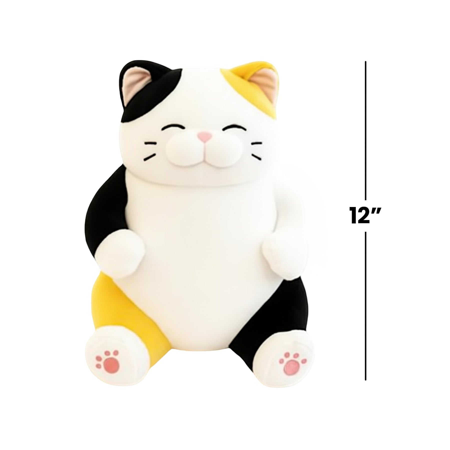 Chubby Meow 12 Inch Plush Pillow | White/Orange/Black