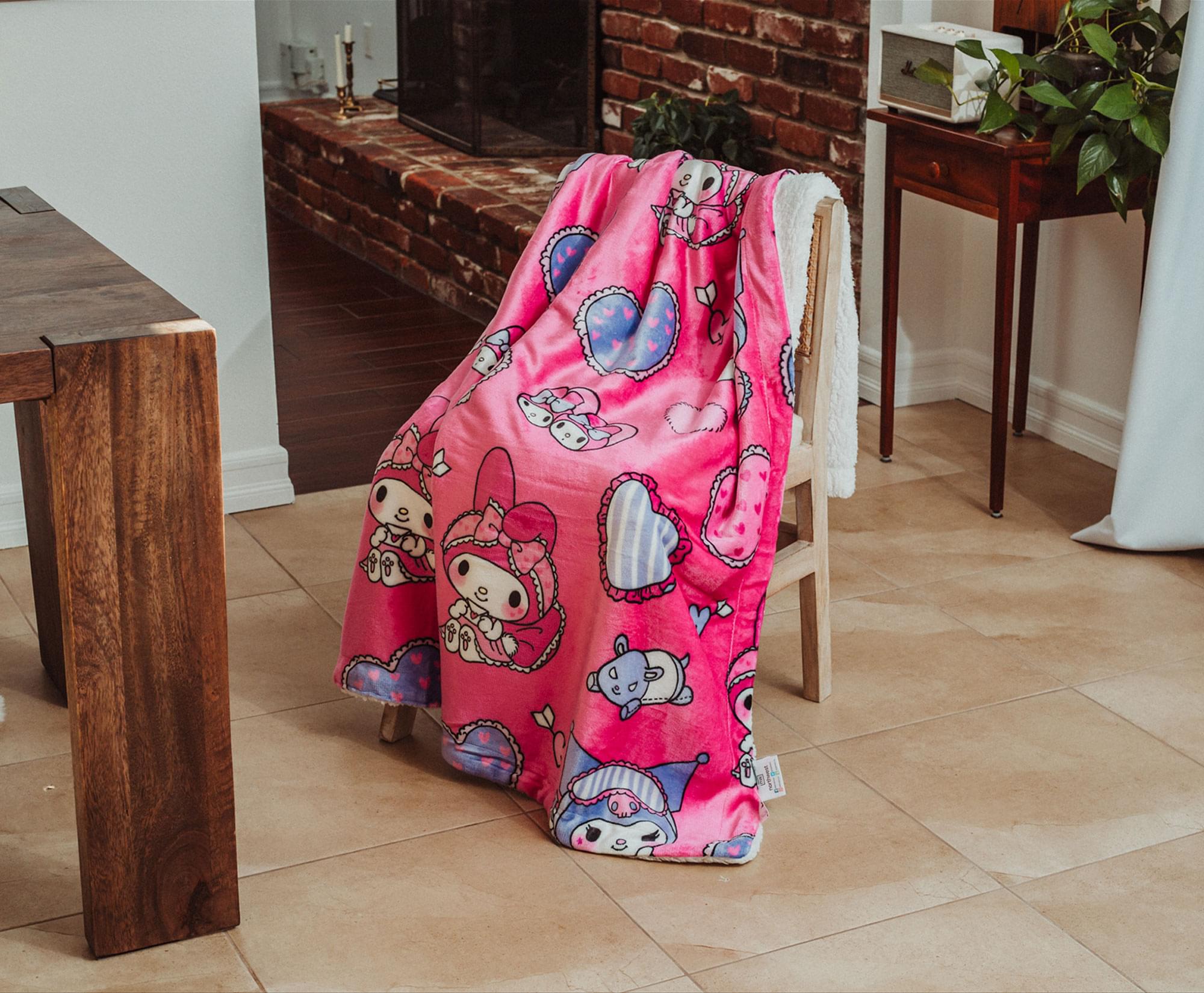 Sanrio My Melody and Kuromi Pillow Fight Sherpa Throw Blanket | 50 x 60 Inches