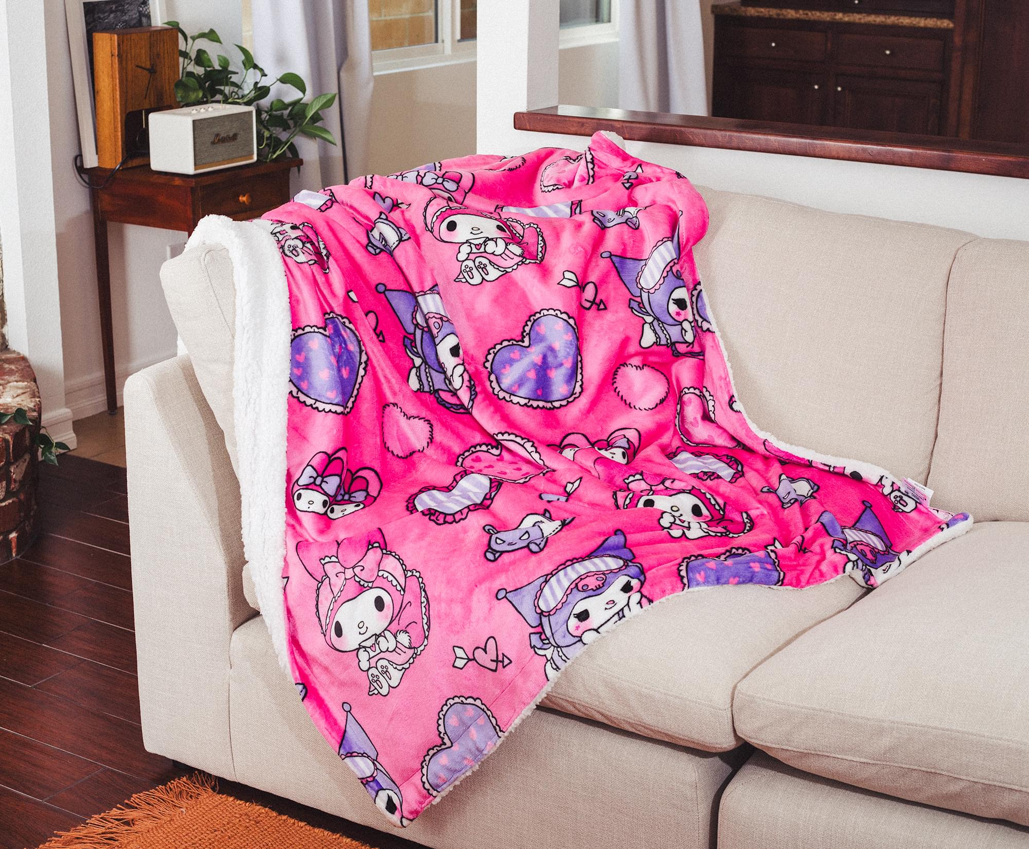 Sanrio My Melody and Kuromi Pillow Fight Sherpa Throw Blanket | 50 x 60 Inches