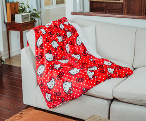 Sanrio Hello Kitty Red Polka Dots Sherpa Throw Blanket | 50 x 60 Inches