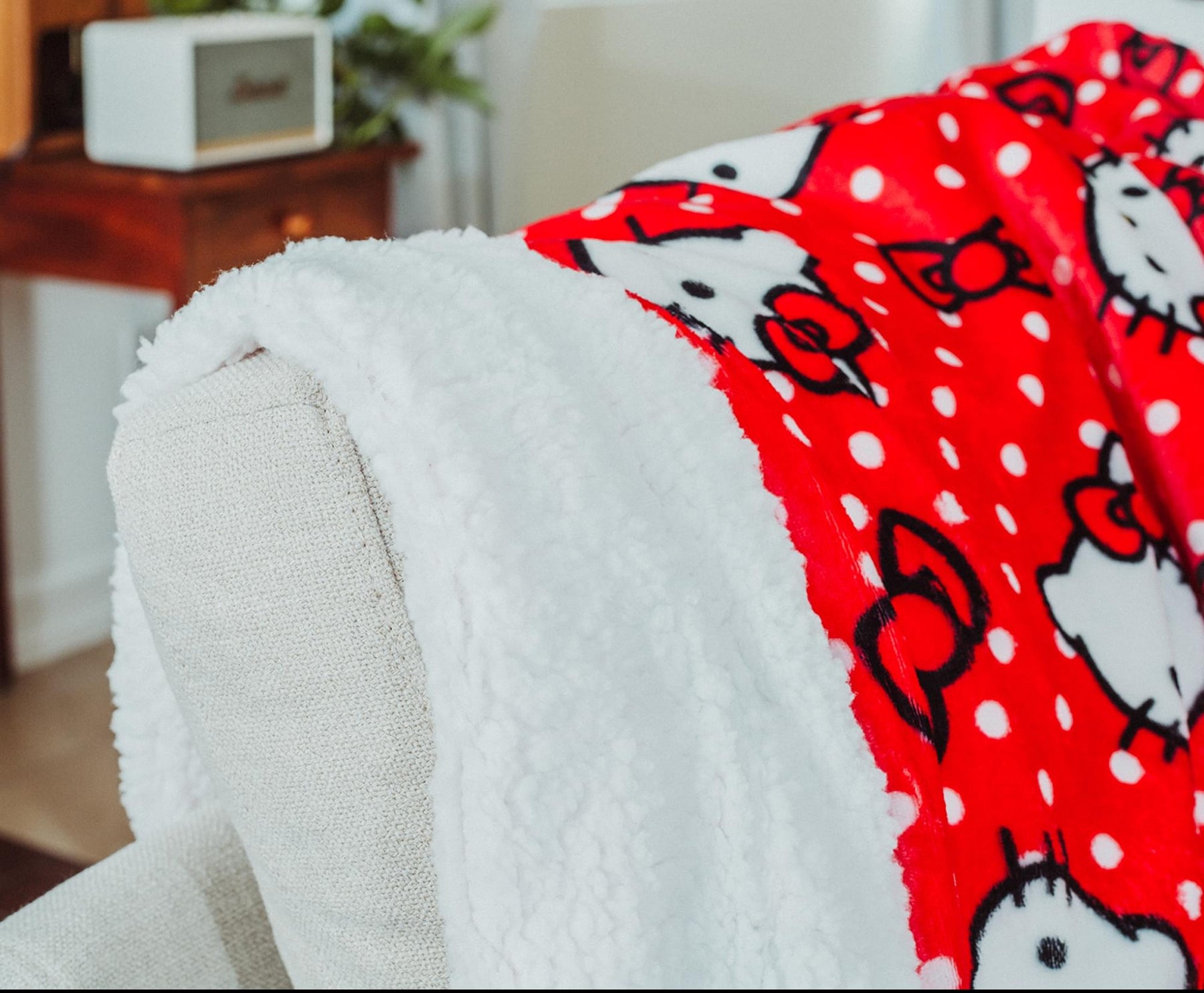 Sanrio Hello Kitty Red Polka Dots Sherpa Throw Blanket | 50 x 60 Inches