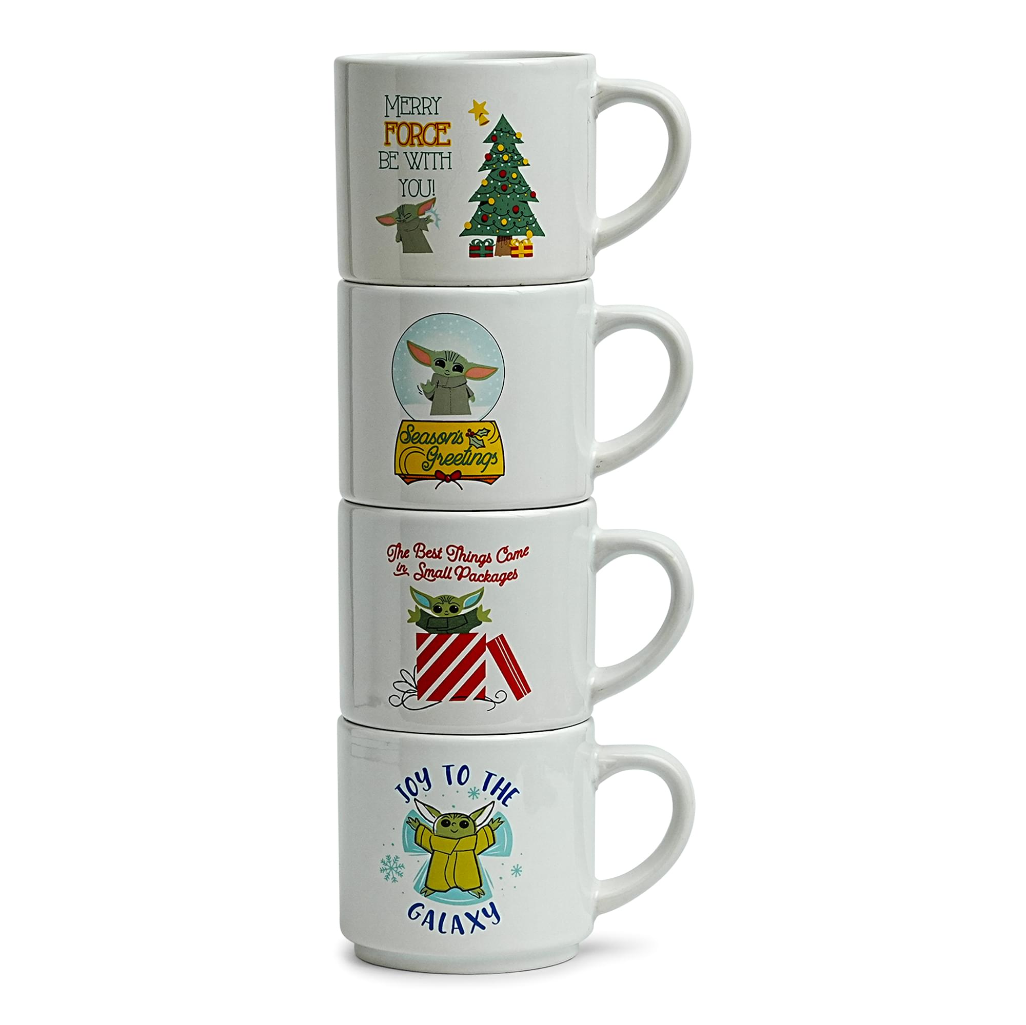 Star Wars Grogu Holiday Cuteness 4-Piece 10oz Stackable Ceramic Mug Set