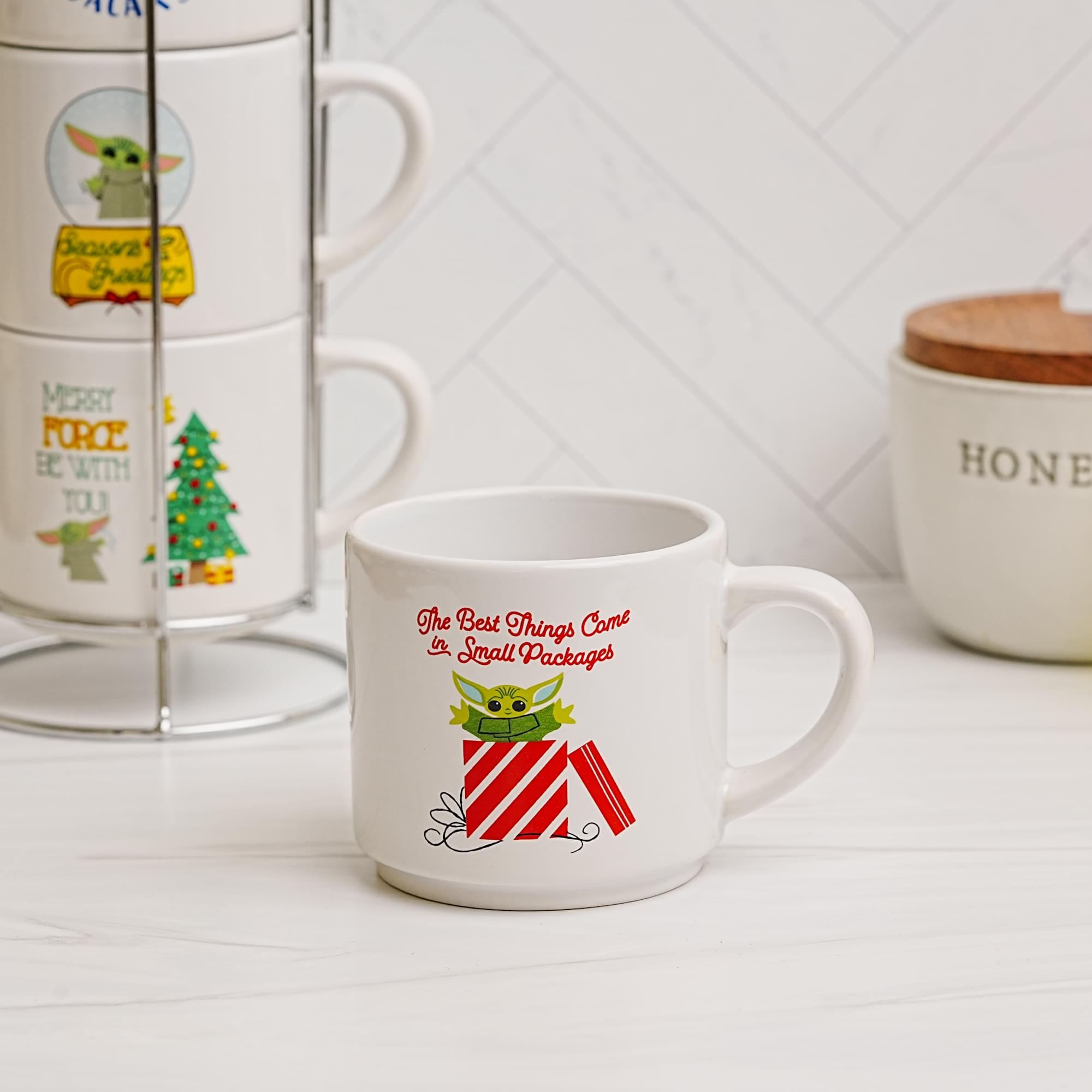 Star Wars Grogu Holiday Cuteness 4-Piece 10oz Stackable Ceramic Mug Set