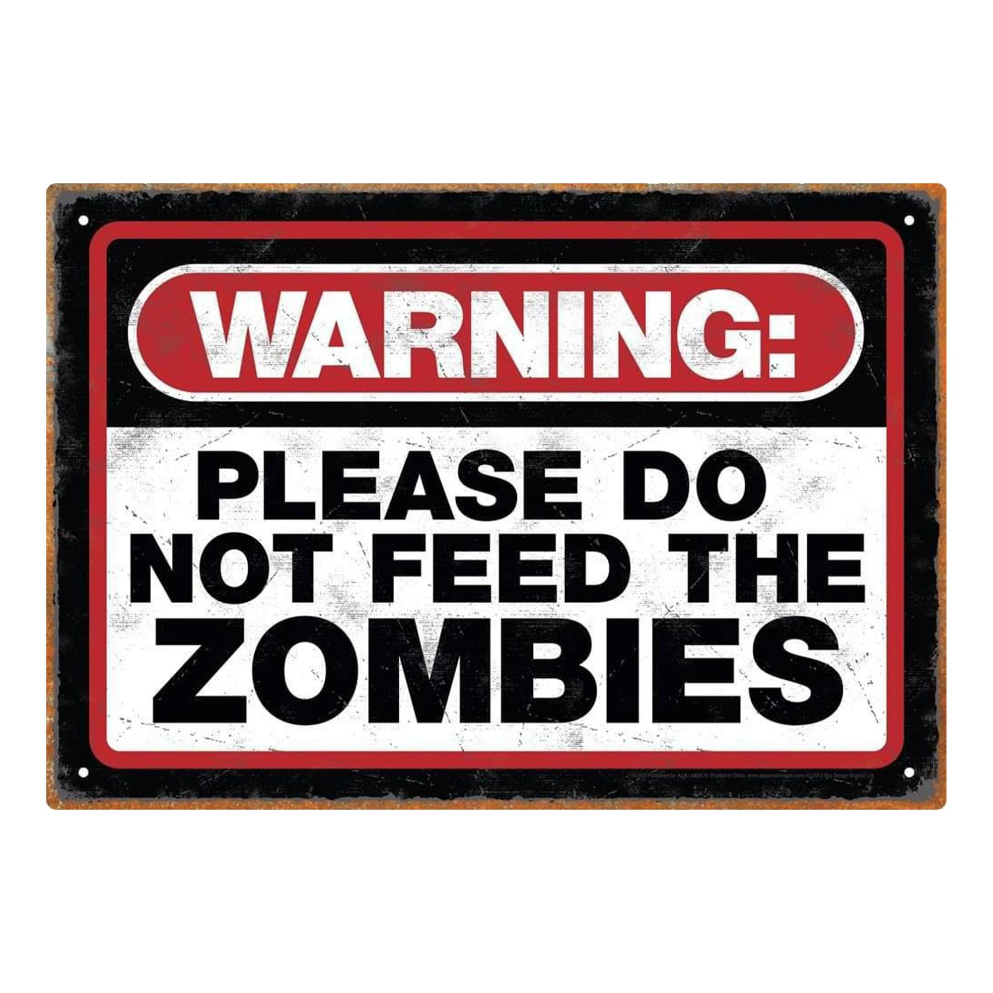 Zombie Warning Tin Sign