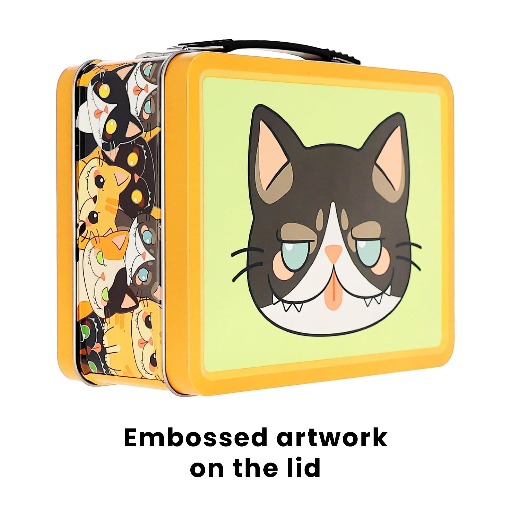 Sweet & Sour Cat Embossed Retro Metal Lunchbox