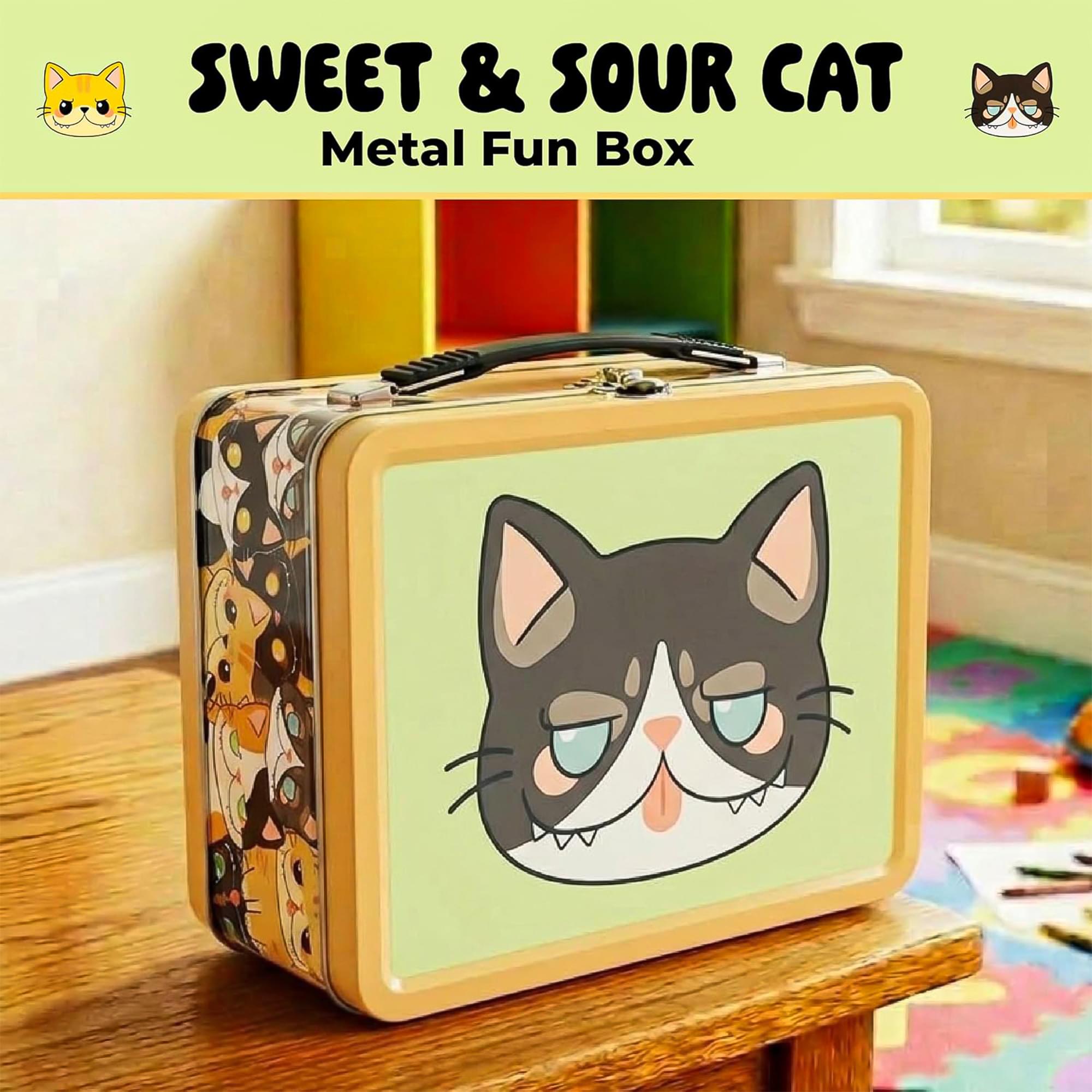 Sweet & Sour Cat Embossed Retro Metal Lunchbox