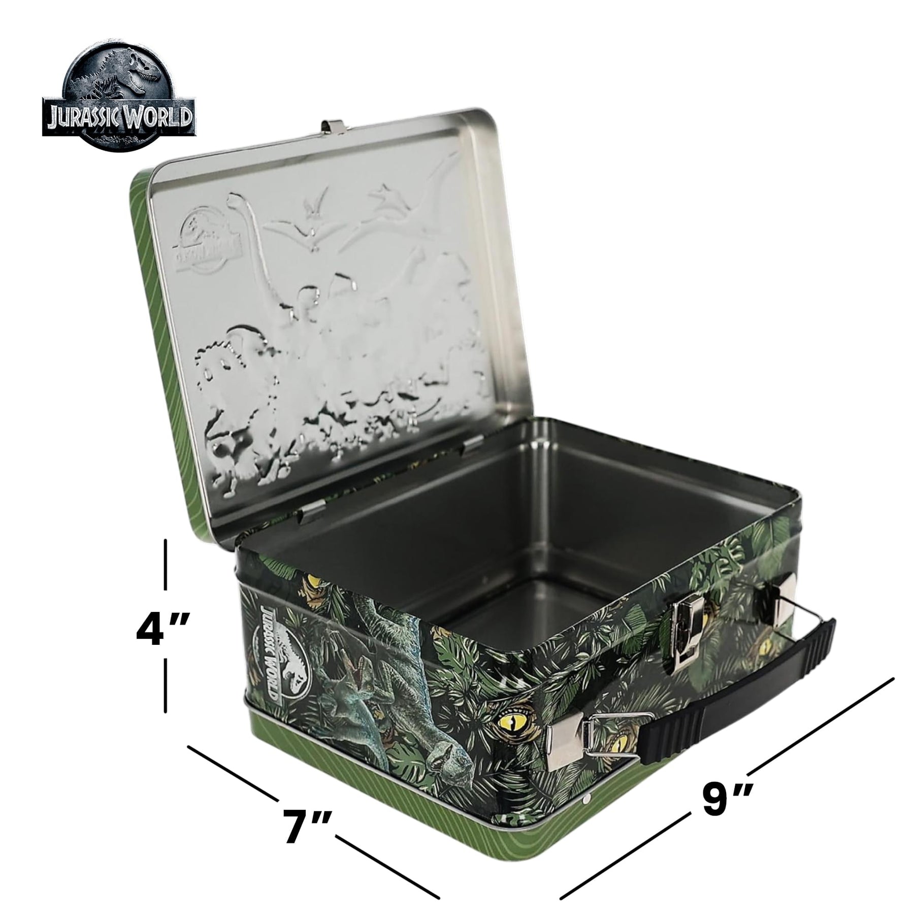 Jurassic World Size Chart Embossed Retro Metal Lunchbox