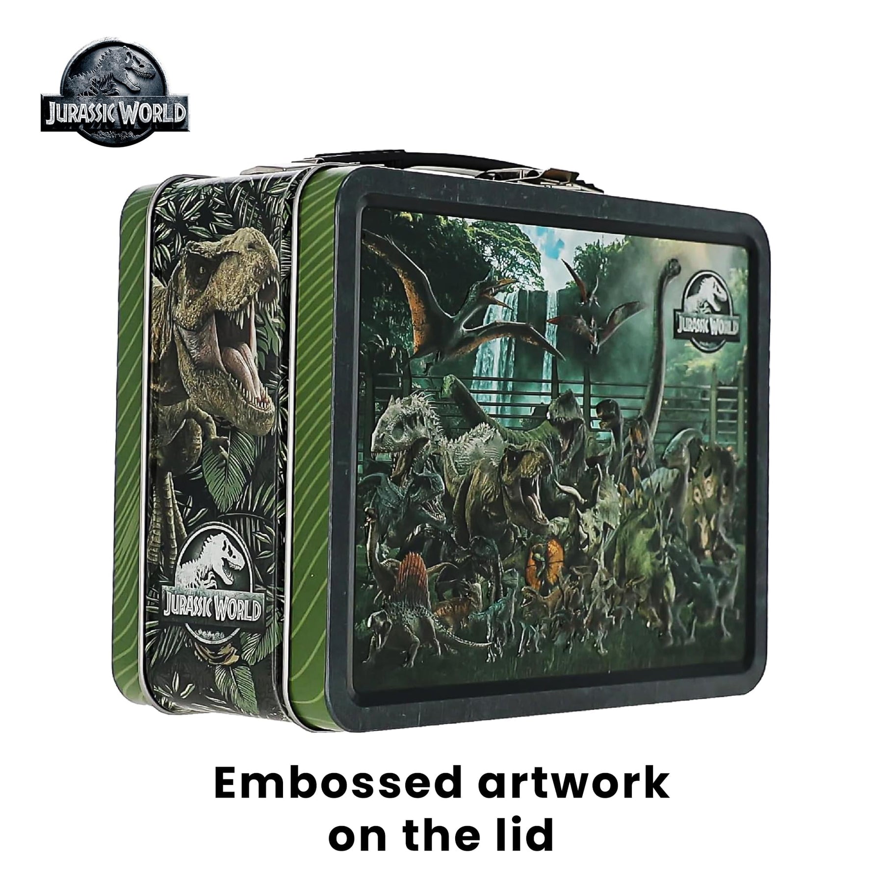 Jurassic World Size Chart Embossed Retro Metal Lunchbox