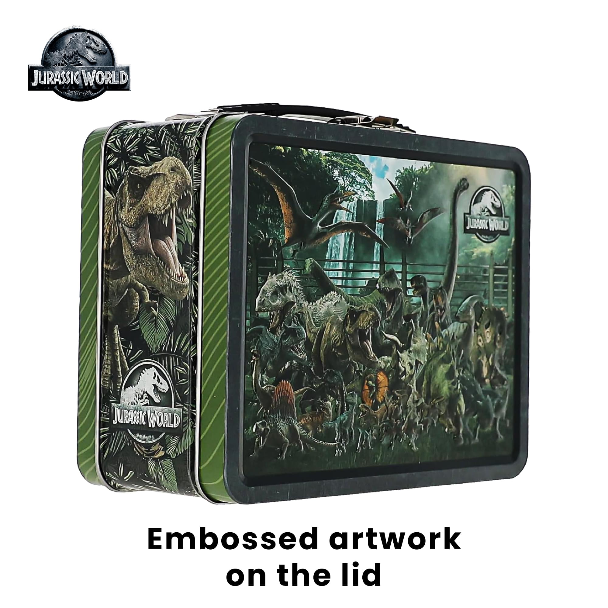 Jurassic World Size Chart Embossed Retro Metal Lunchbox