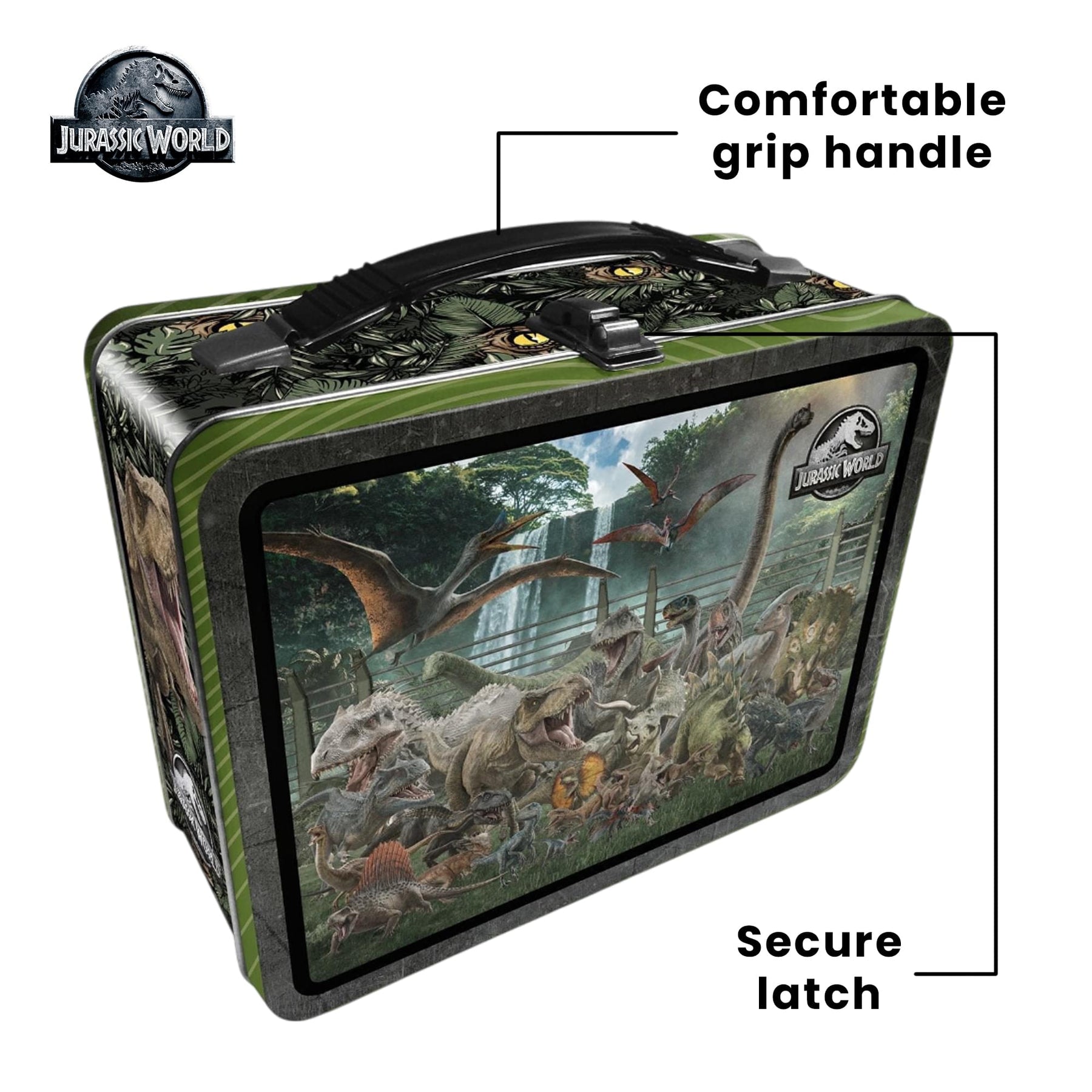 Jurassic World Size Chart Embossed Retro Metal Lunchbox
