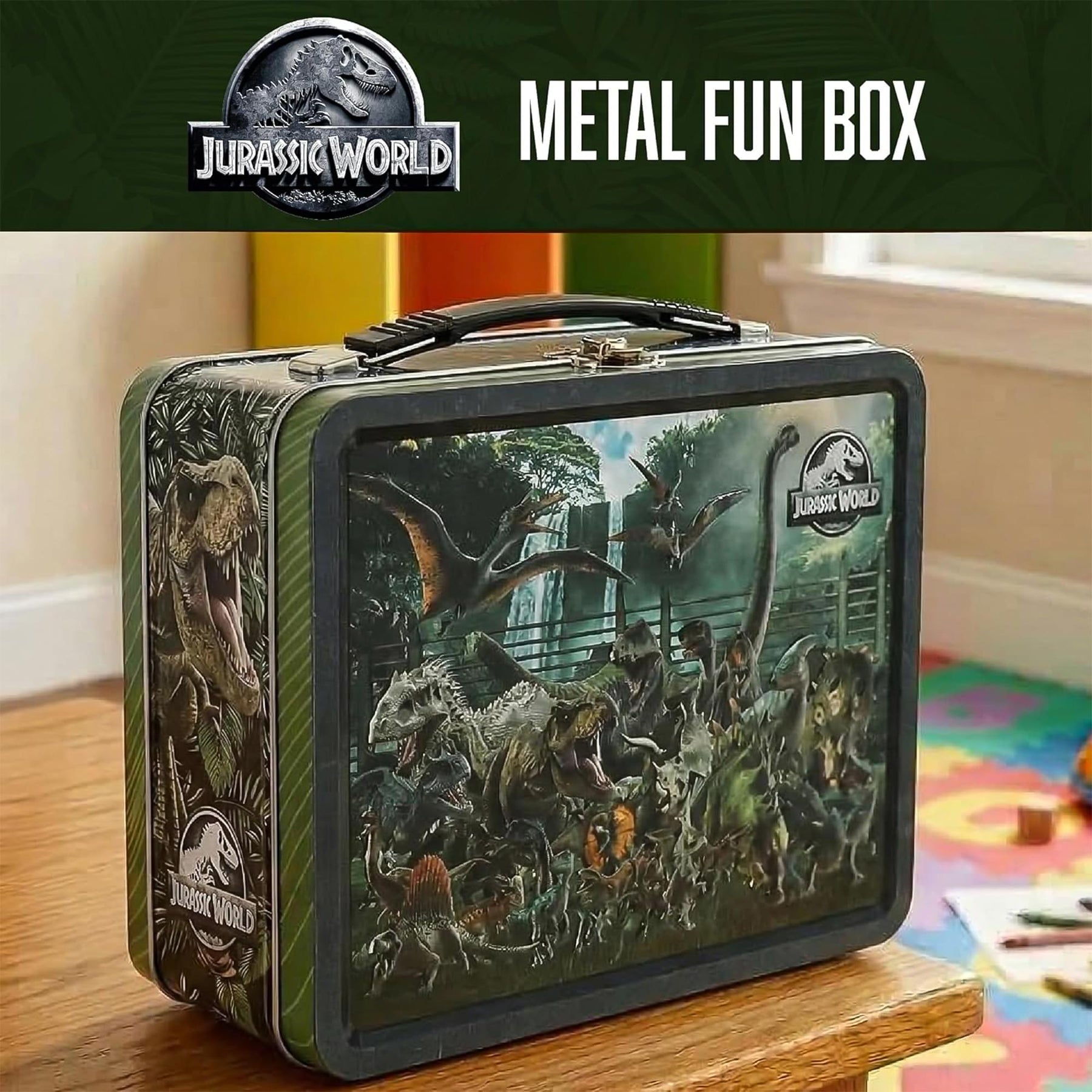 Jurassic World Size Chart Embossed Retro Metal Lunchbox