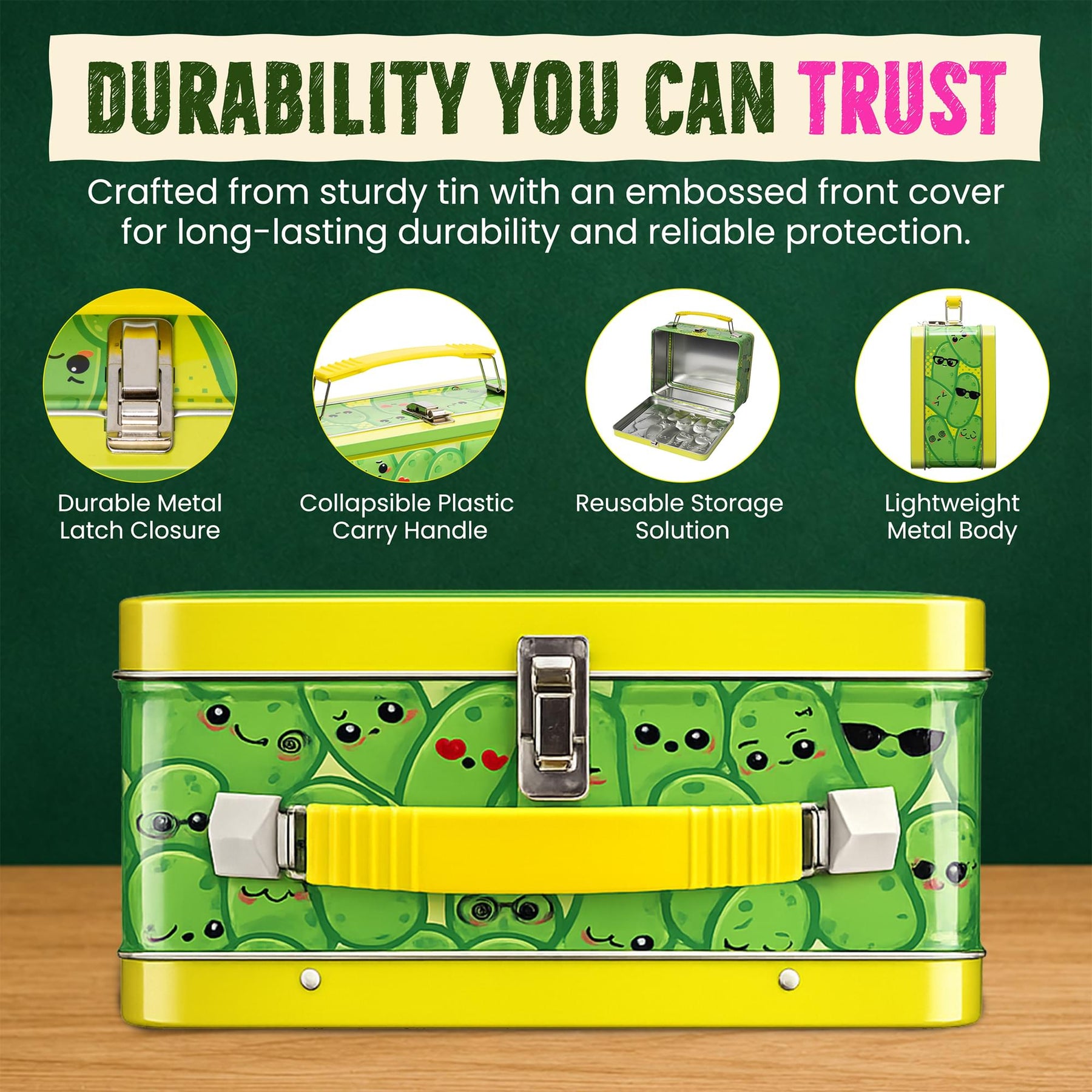 Pickles Embossed Retro Metal Lunchbox | 9 x 7 x 4 Inches