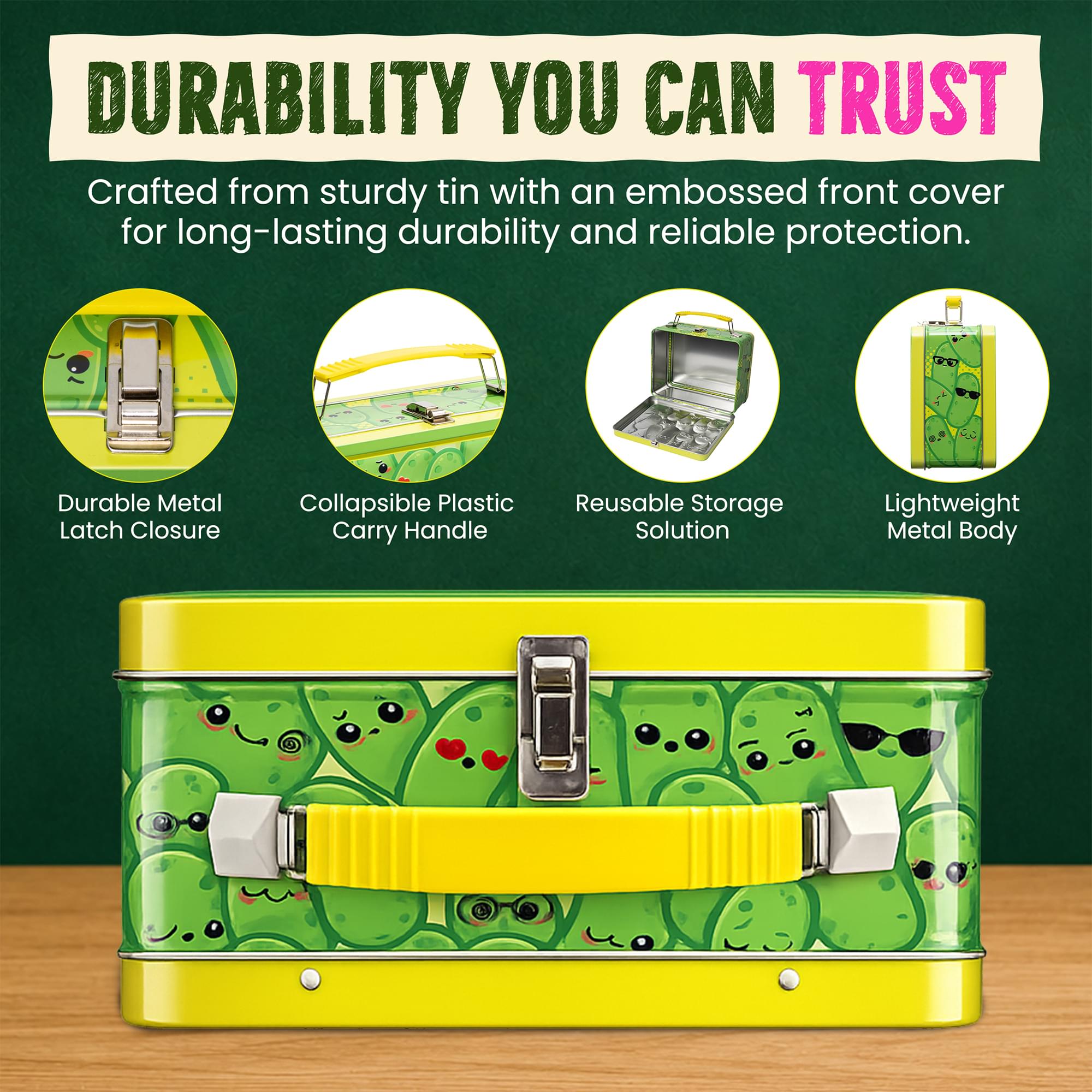 Pickles Embossed Retro Metal Lunchbox | 9 x 7 x 4 Inches