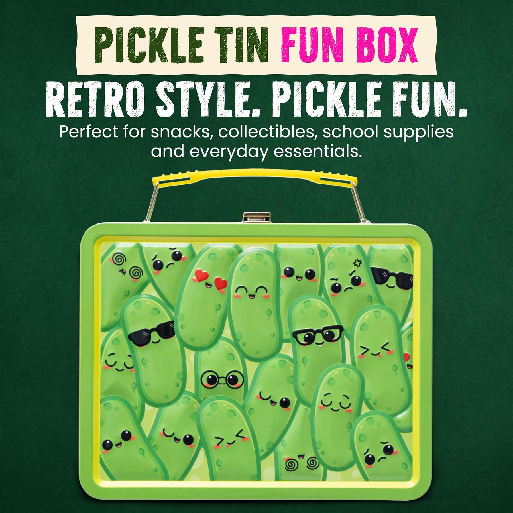 Pickles Embossed Retro Metal Lunchbox | 9 x 7 x 4 Inches