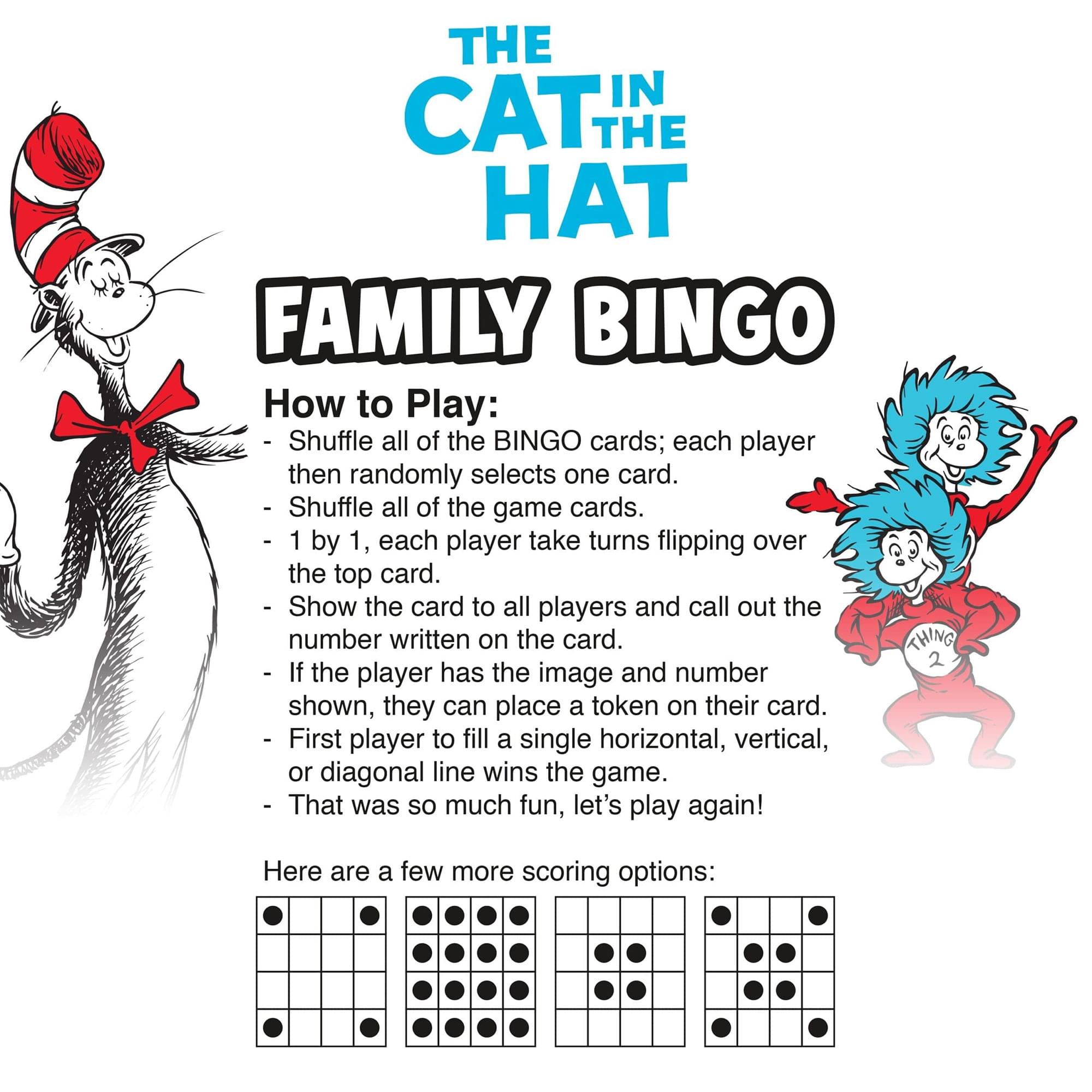 Dr. Suess The Cat In The Hat Family Bingo Game
