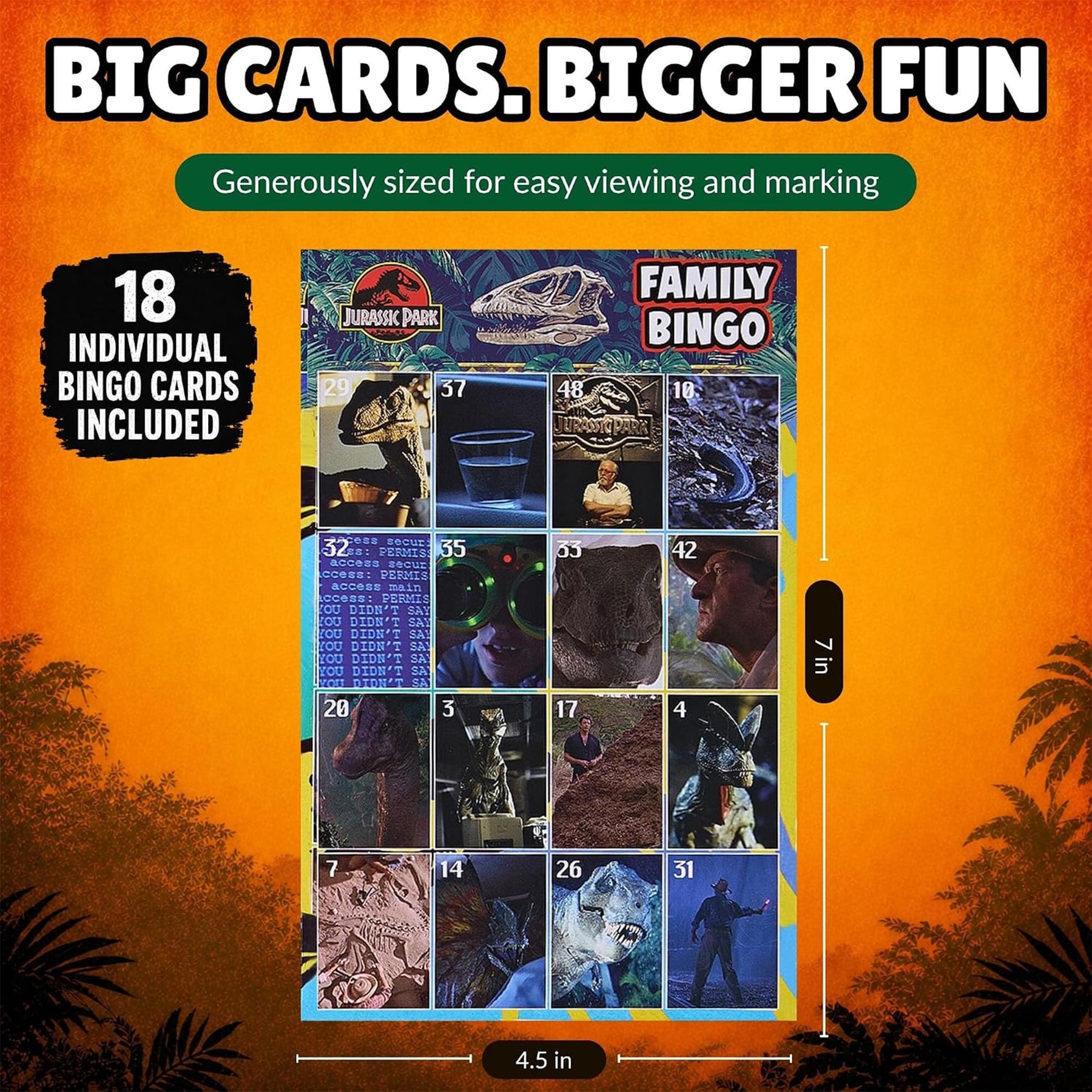 Jurassic Park Family Bingo Game