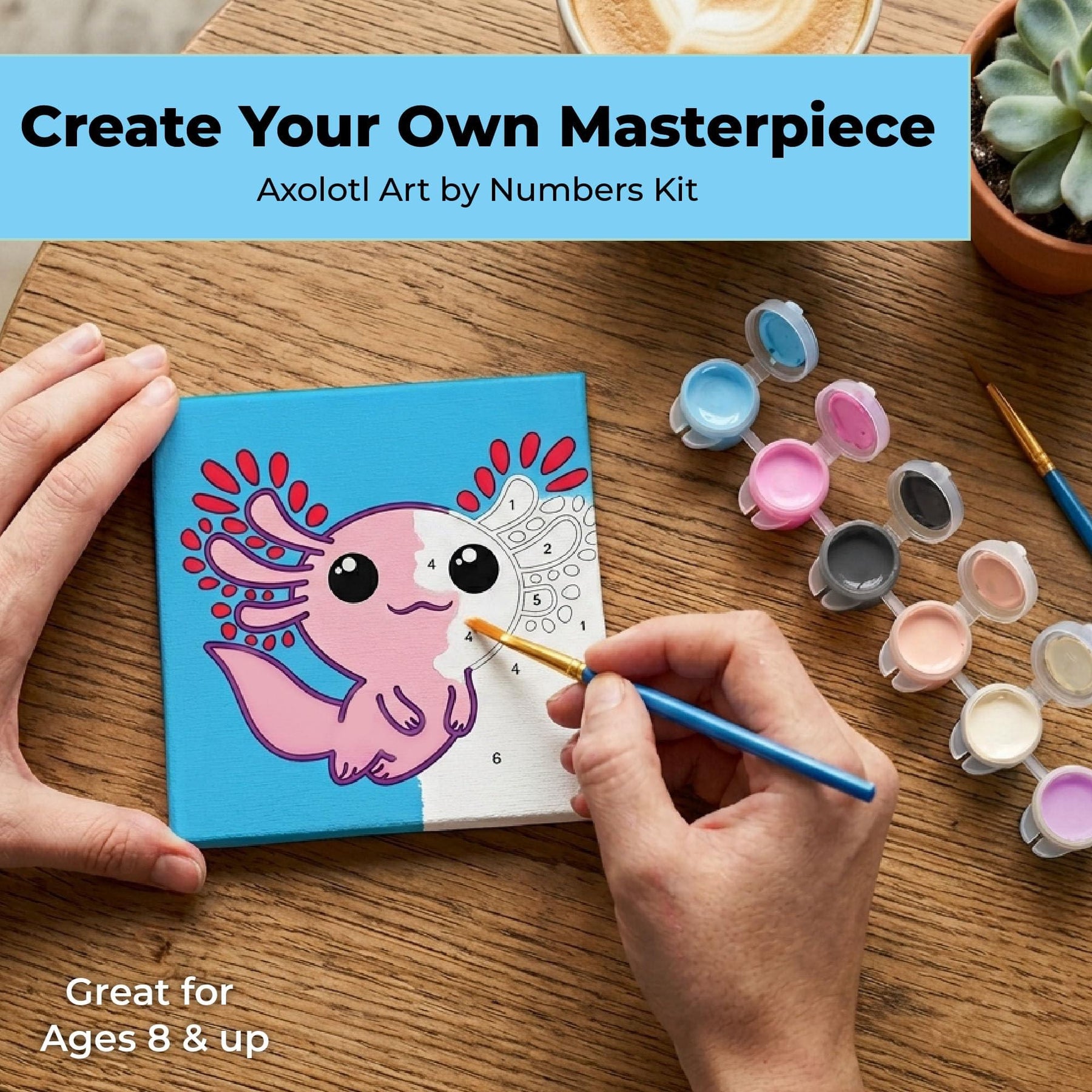 Axolotl Micro Art-By-Numbers Painting Kit | 3.5 x 3.5 Inches