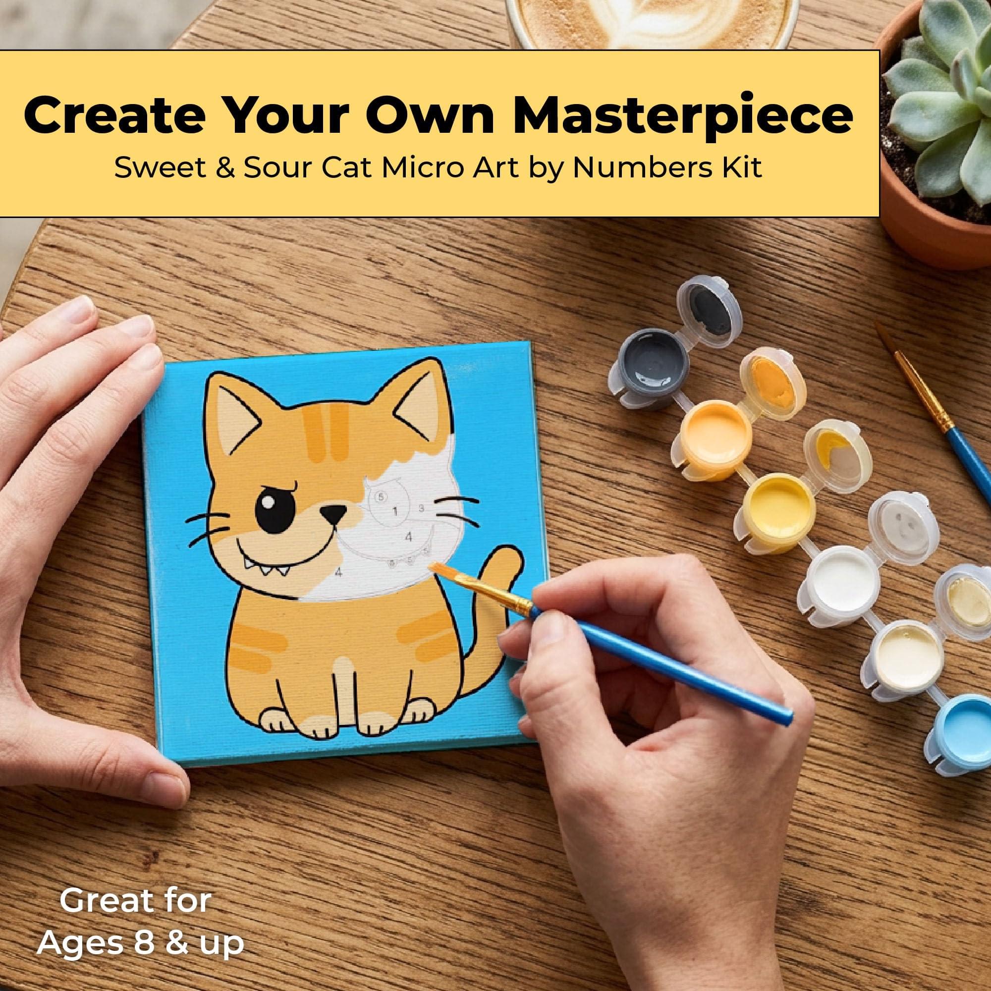 Sweet & Sour Cat Micro Art-By-Numbers Painting Kit | 3.5 x 3.5 Inches