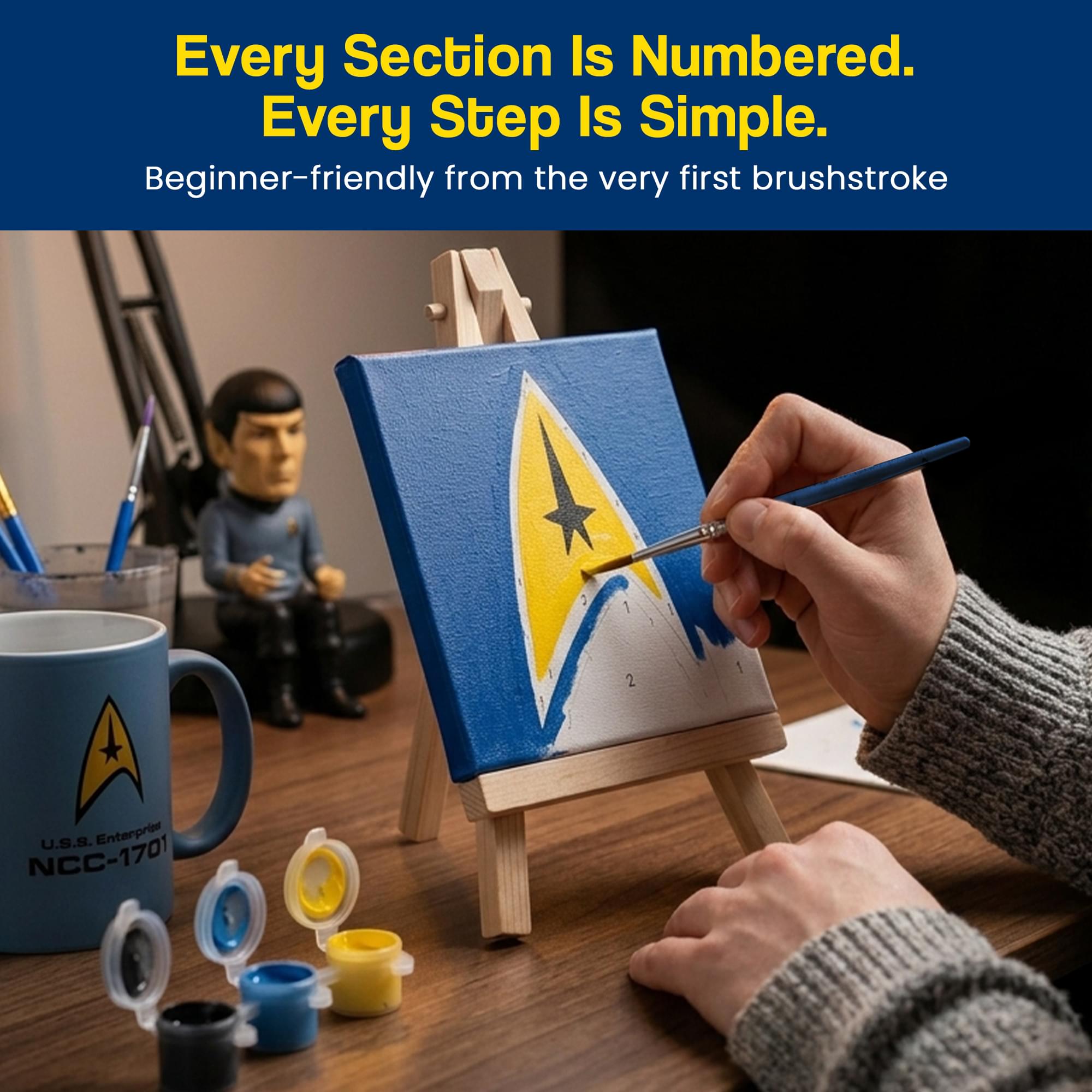 Star Trek Starfleet Command Micro Art-By-Numbers Painting Kit | 3.5 x 3.5 Inches