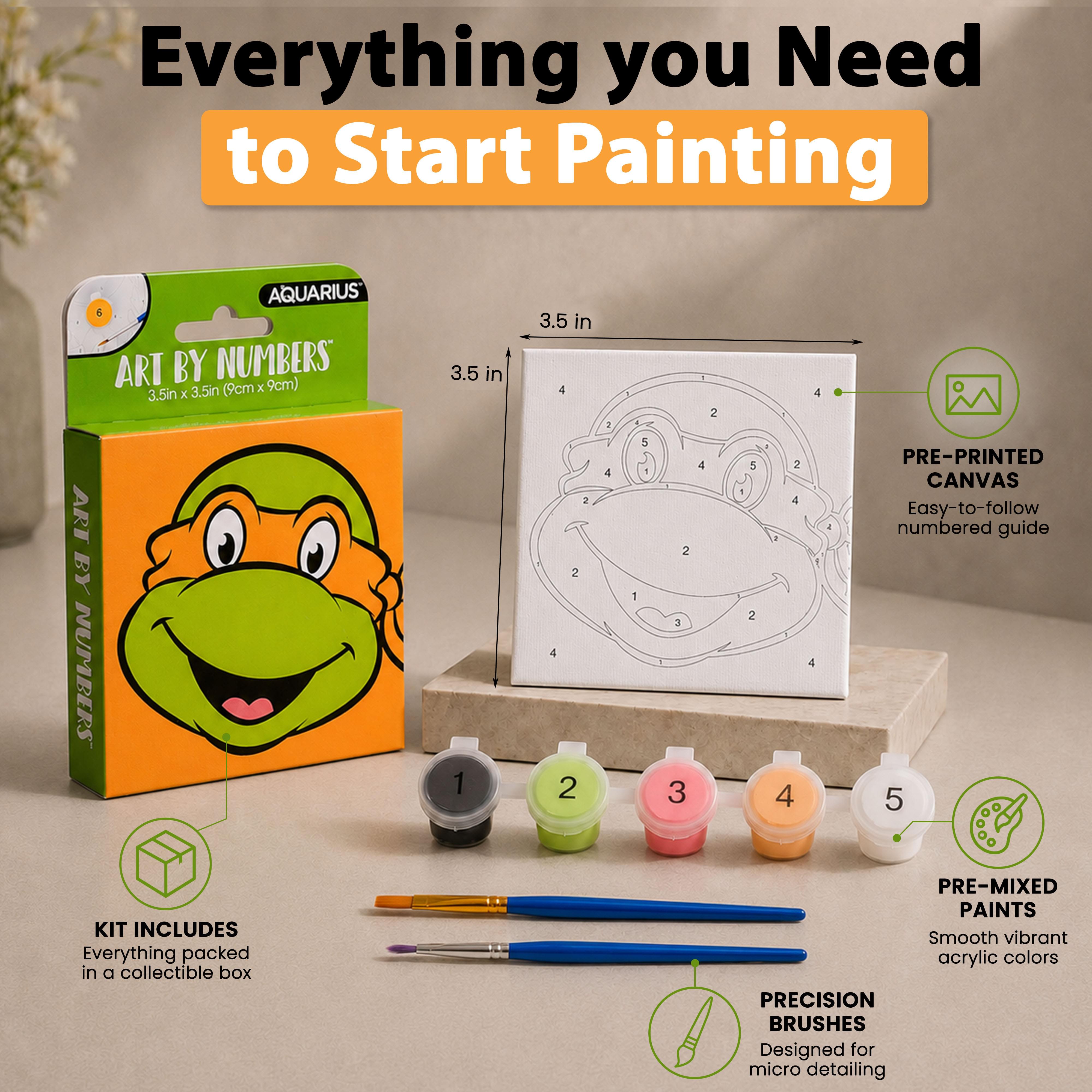 TMNT Michaelangelo Micro Art-By-Numbers Painting Kit | 3.5 x 3.5 Inches