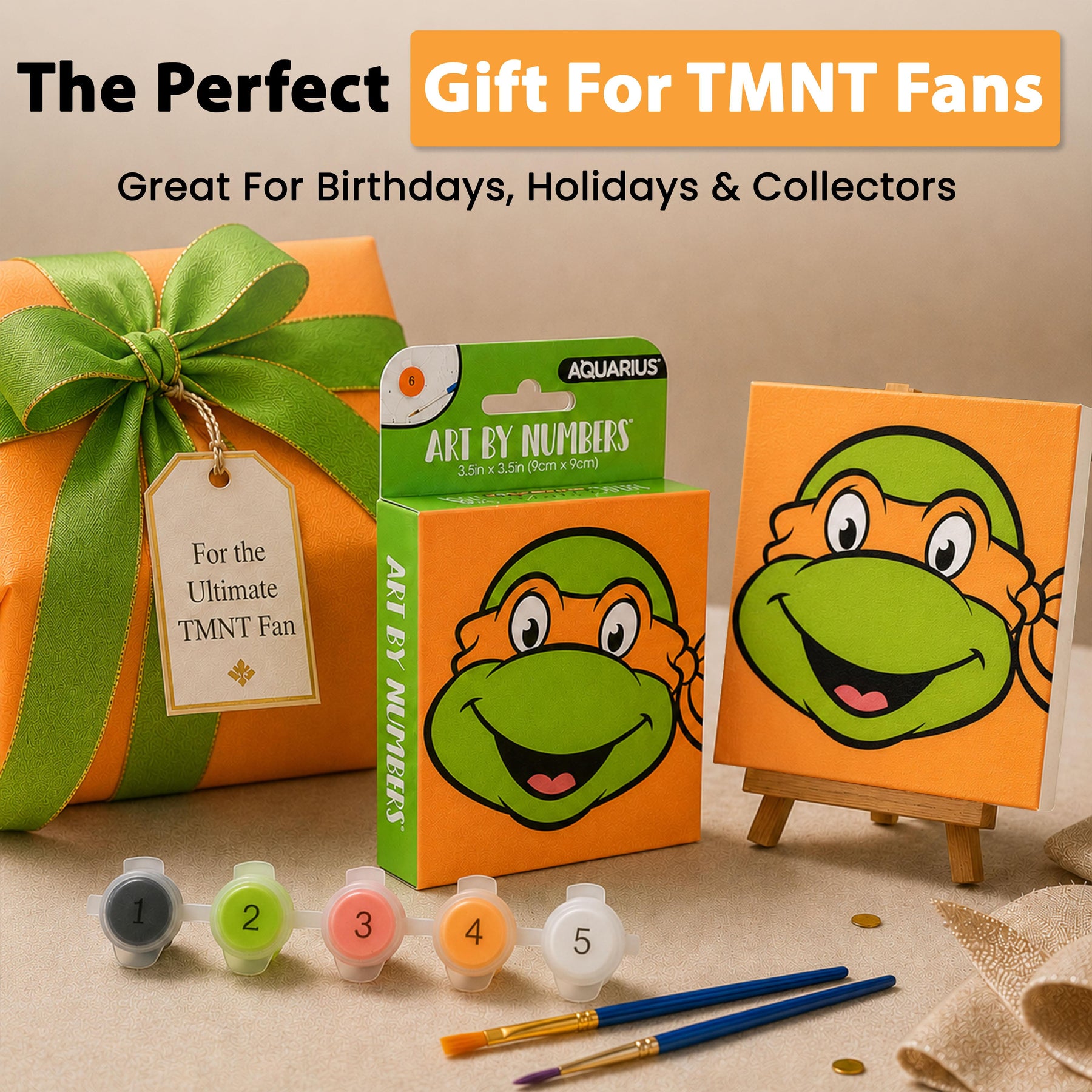TMNT Michaelangelo Micro Art-By-Numbers Painting Kit | 3.5 x 3.5 Inches