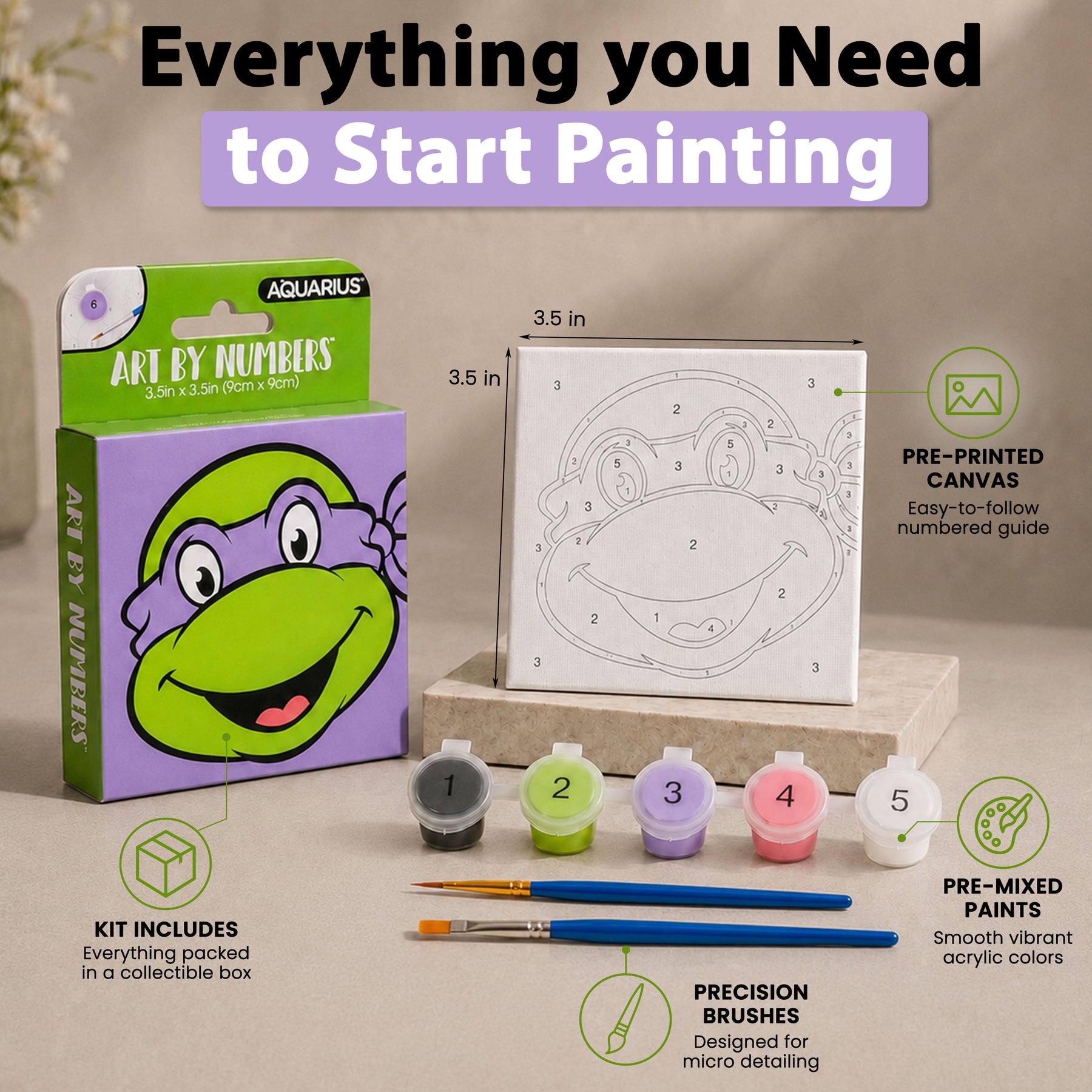 TMNT Donatello Micro Art-By-Numbers Painting Kit | 3.5 x 3.5 Inches