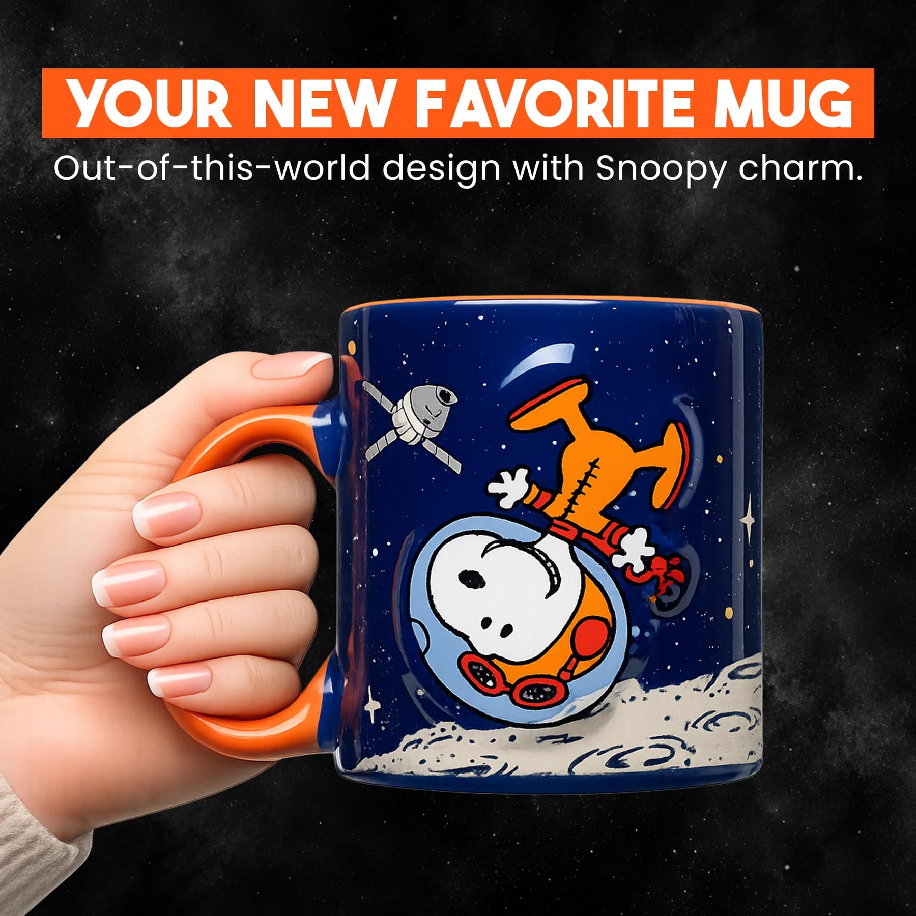 Peanuts Snoopy In Space Embossed Ceramic Mug | Holds 18 Ounces