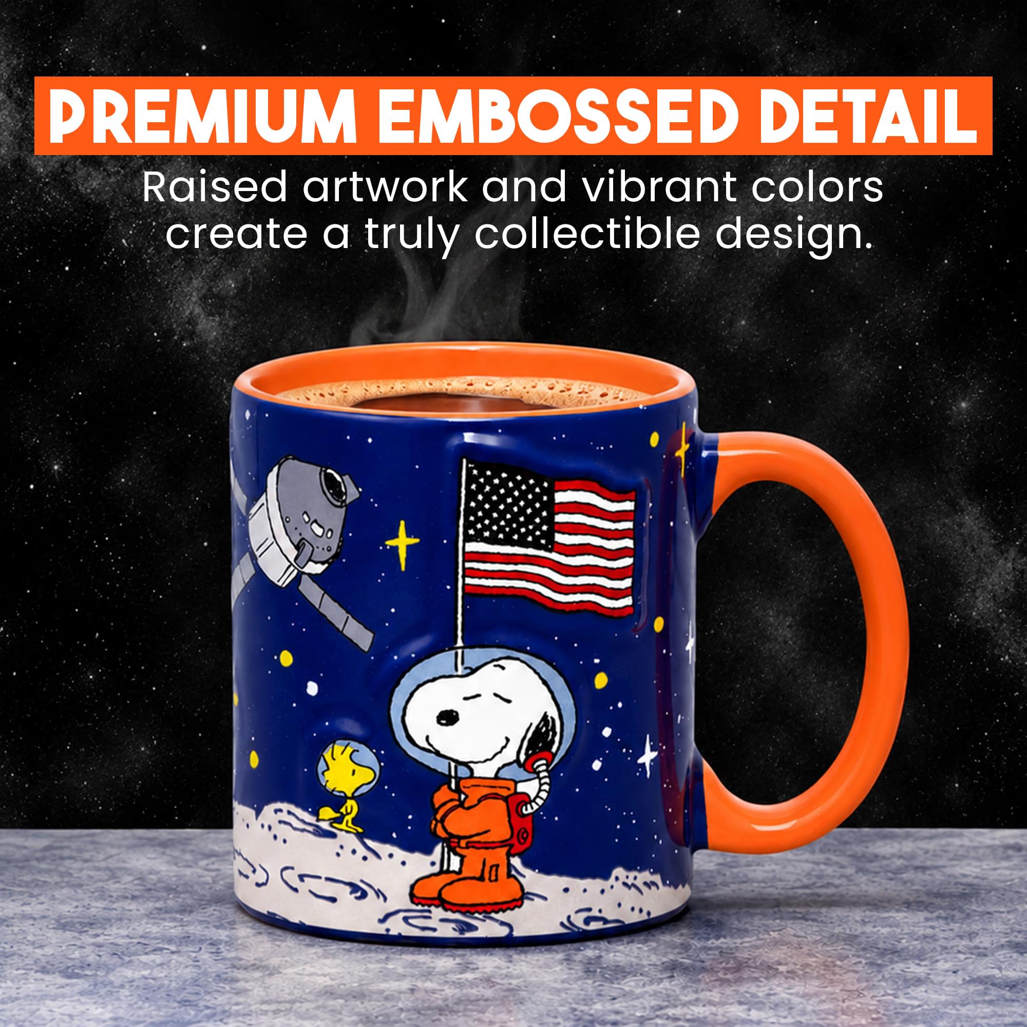 Peanuts Snoopy In Space Embossed Ceramic Mug | Holds 18 Ounces