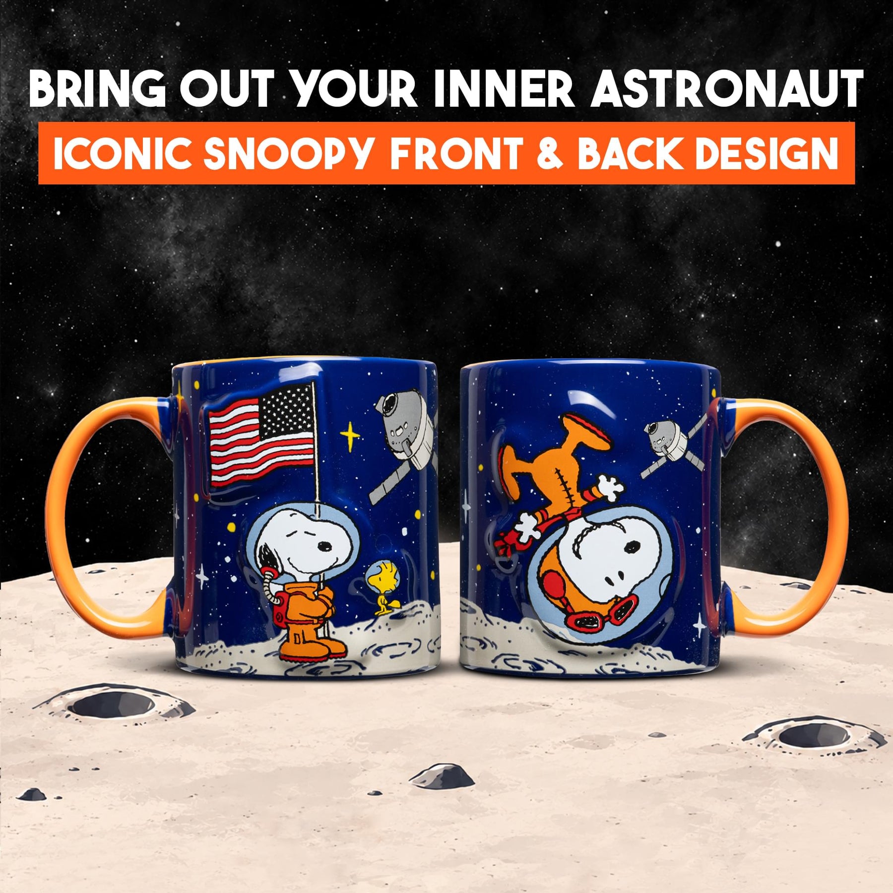 Peanuts Snoopy In Space Embossed Ceramic Mug | Holds 18 Ounces