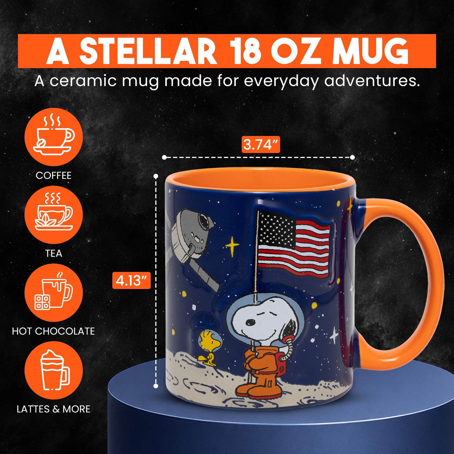 Peanuts Snoopy In Space Embossed Ceramic Mug | Holds 18 Ounces