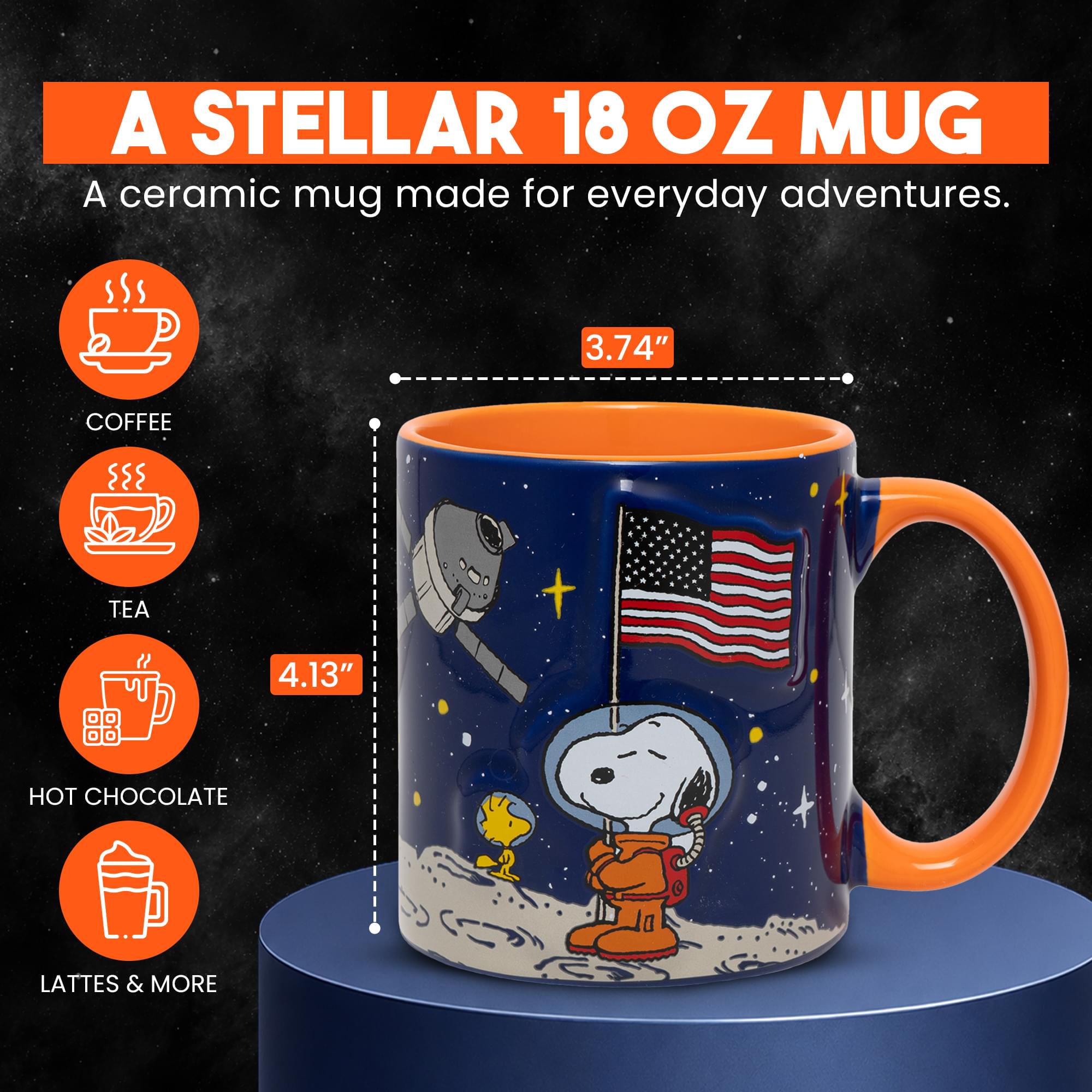 Peanuts Snoopy In Space Embossed Ceramic Mug | Holds 18 Ounces