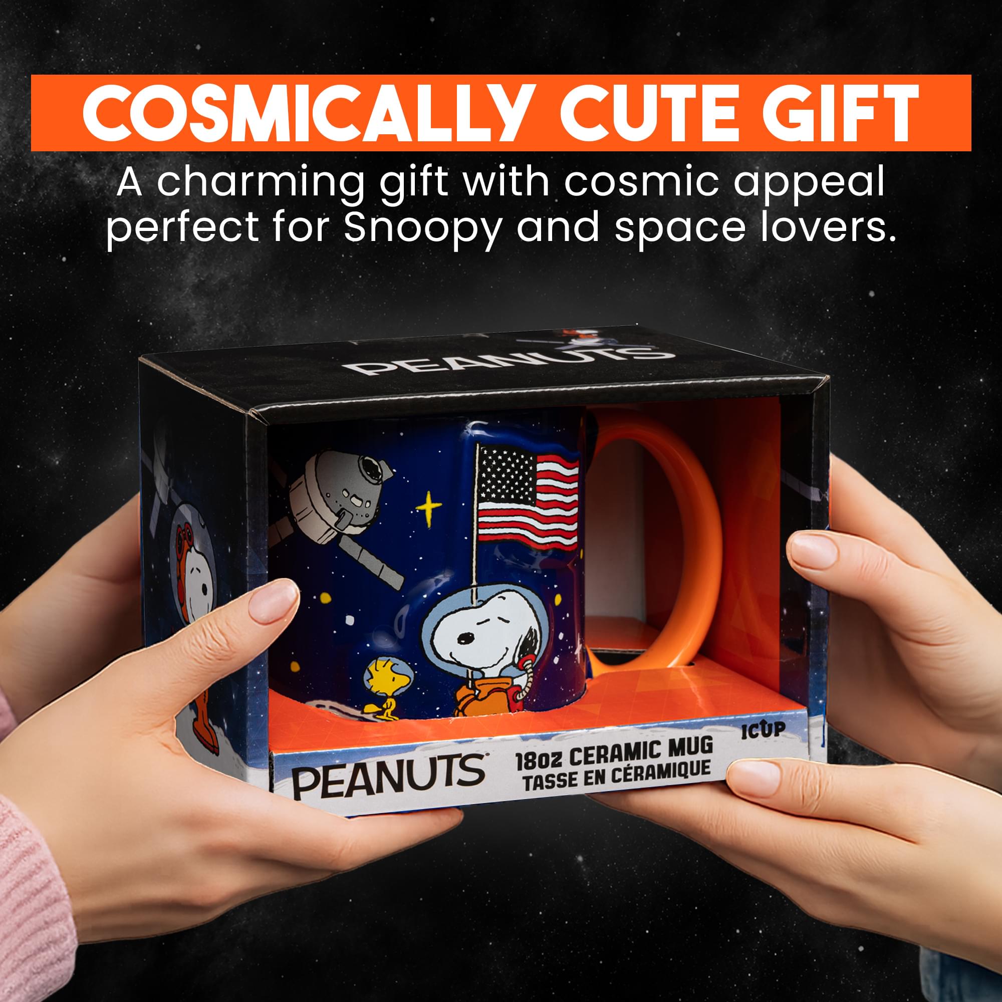 Peanuts Snoopy In Space Embossed Ceramic Mug | Holds 18 Ounces