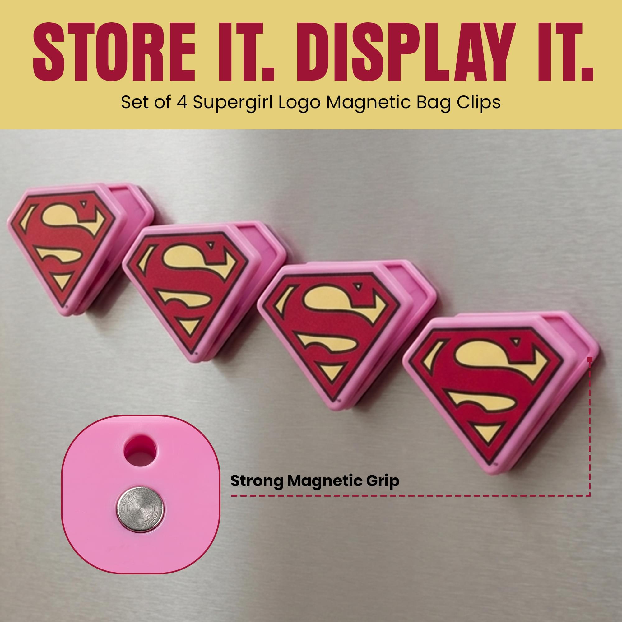DC Comics Supergirl Pink "S" Logo Magnetic Bag Clips | Set Of 4