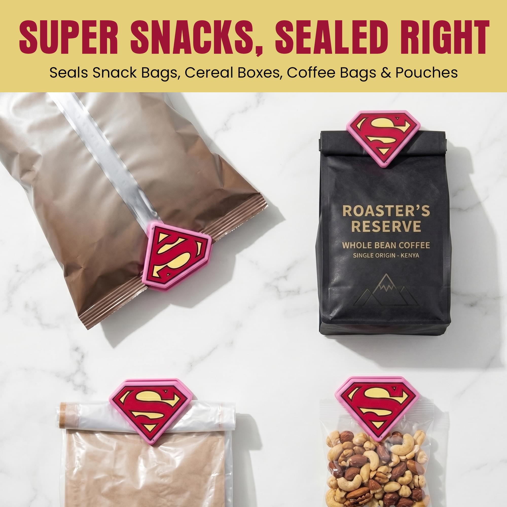 DC Comics Supergirl Pink "S" Logo Magnetic Bag Clips | Set Of 4