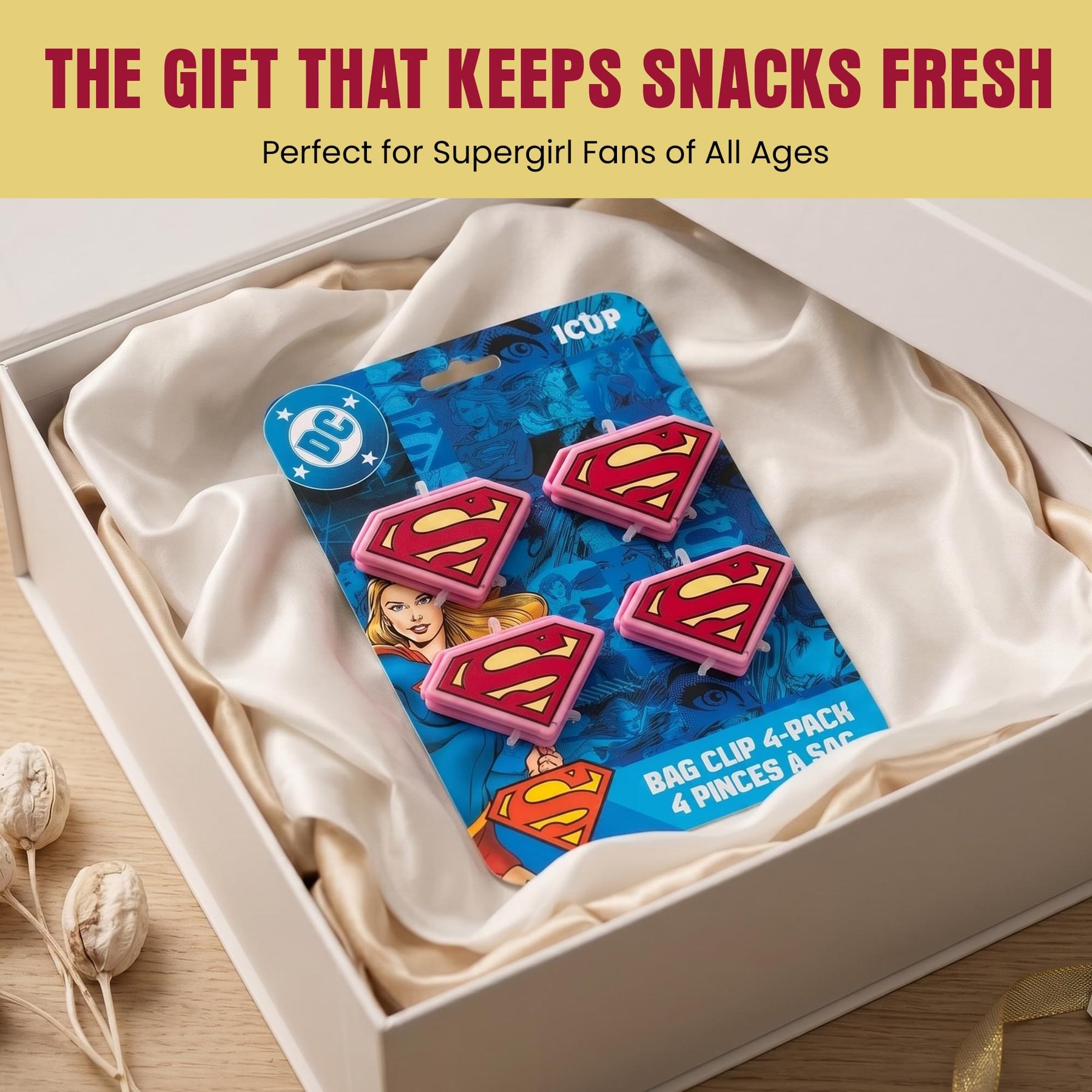 DC Comics Supergirl Pink "S" Logo Magnetic Bag Clips | Set Of 4