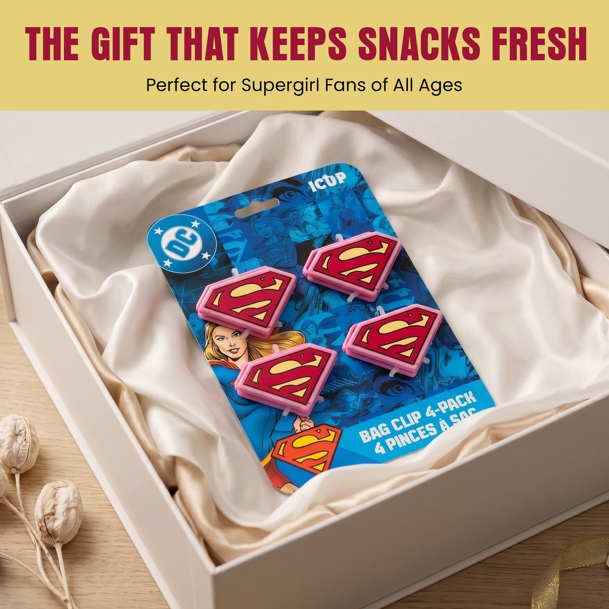 DC Comics Supergirl Pink "S" Logo Magnetic Bag Clips | Set Of 4