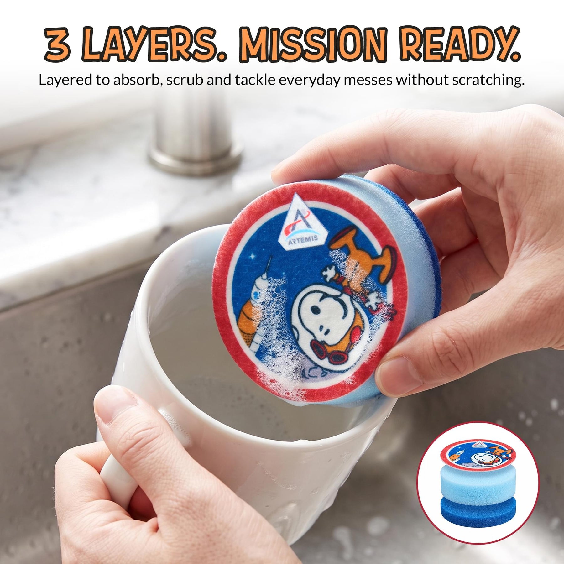 Peanuts Snoopy In Space NASA Artemis Kitchen Sponges | 2 Pack