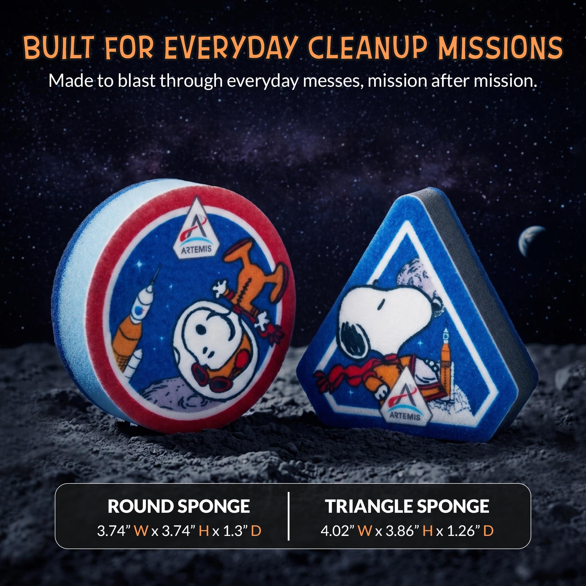 Peanuts Snoopy In Space NASA Artemis Kitchen Sponges | 2 Pack