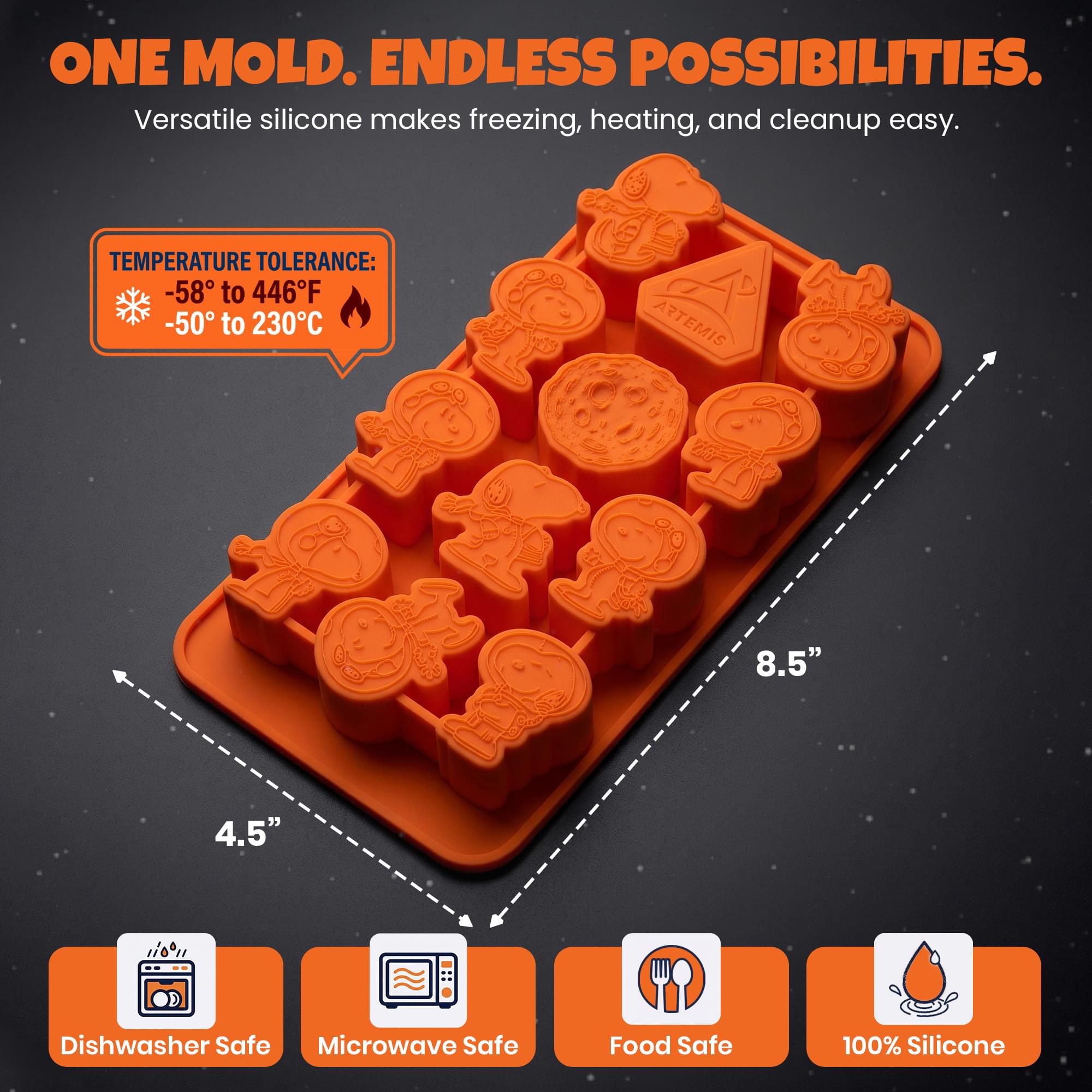 Peanuts Artemis Space Snoopy Silicone Ice Cube Tray | 12 Molds