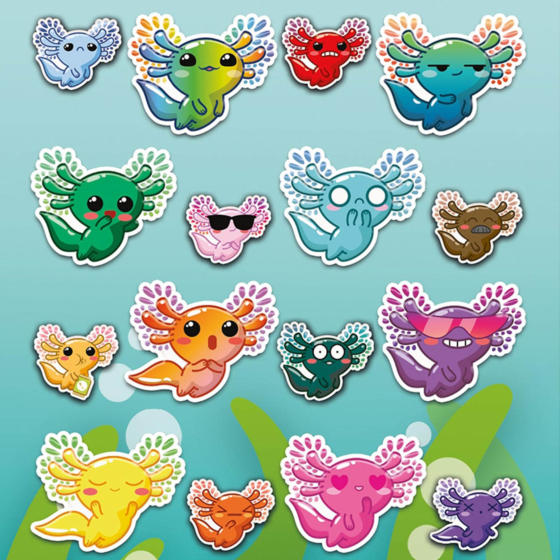 Axolotl Puffy Stickers In Embossed Tin | 16 Count