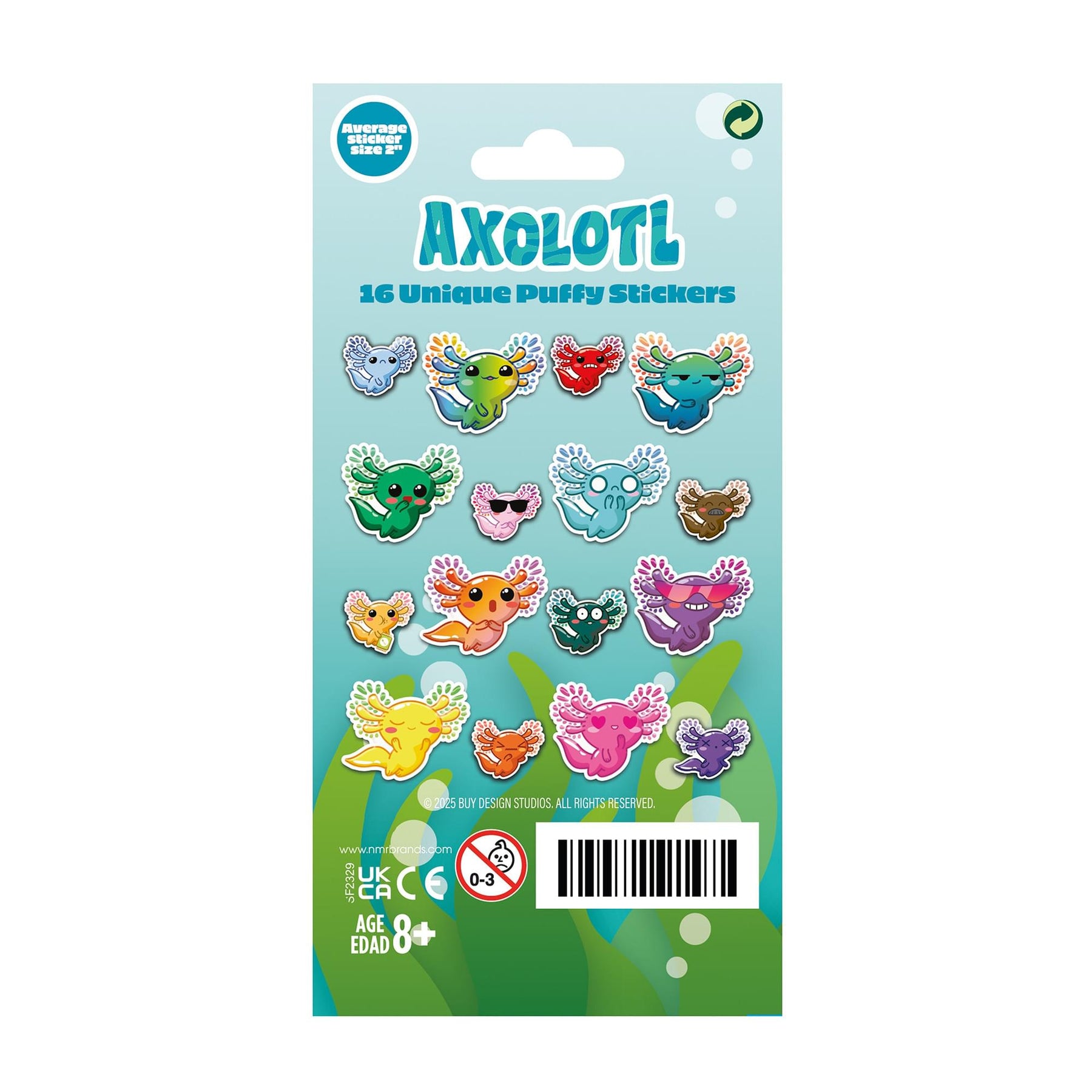 Axolotl Puffy Stickers In Embossed Tin | 16 Count