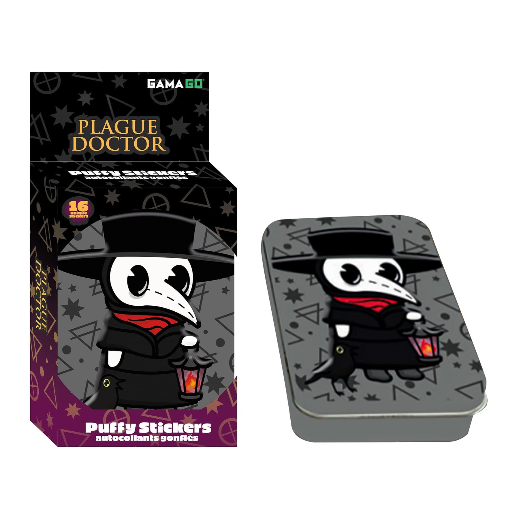 Plague Doctor Puffy Stickers In Embossed Tin | 16 Count